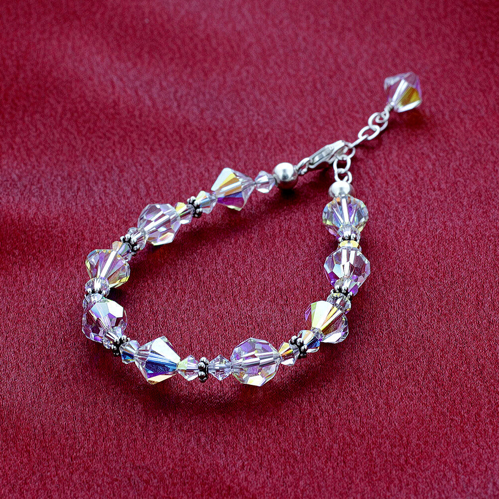Clear AB Ball Austrian Crystals 925 Sterling Silver Handmade Bracelet - Gem Avenue