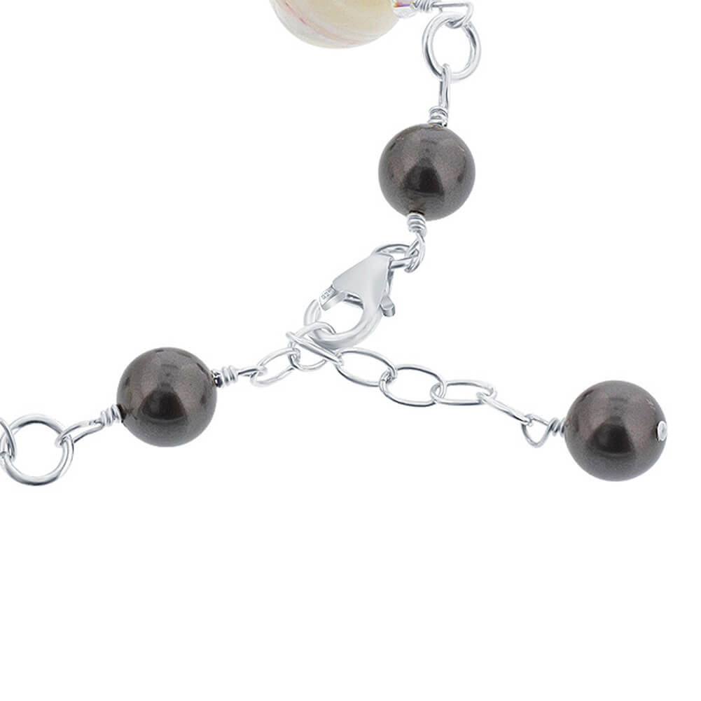 Mother of Pearl Black Faux Pearl 925 Sterling Silver 8 Inch Bracelet - Gem Avenue