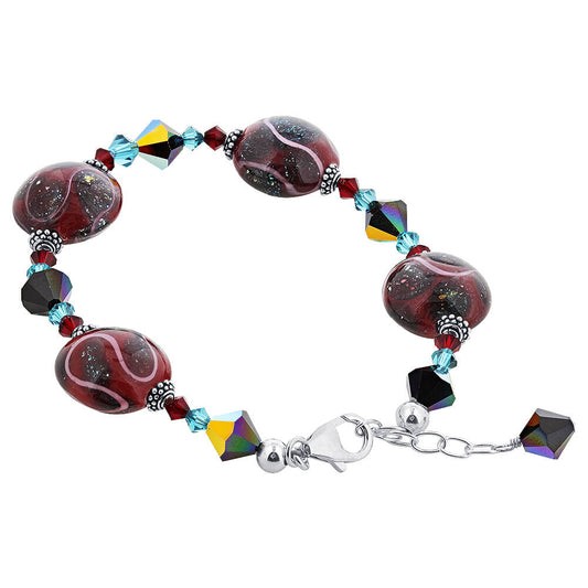 Blown Glass Multicolor Austrian Crystals 925 Sterling Silver Bracelet - Gem Avenue