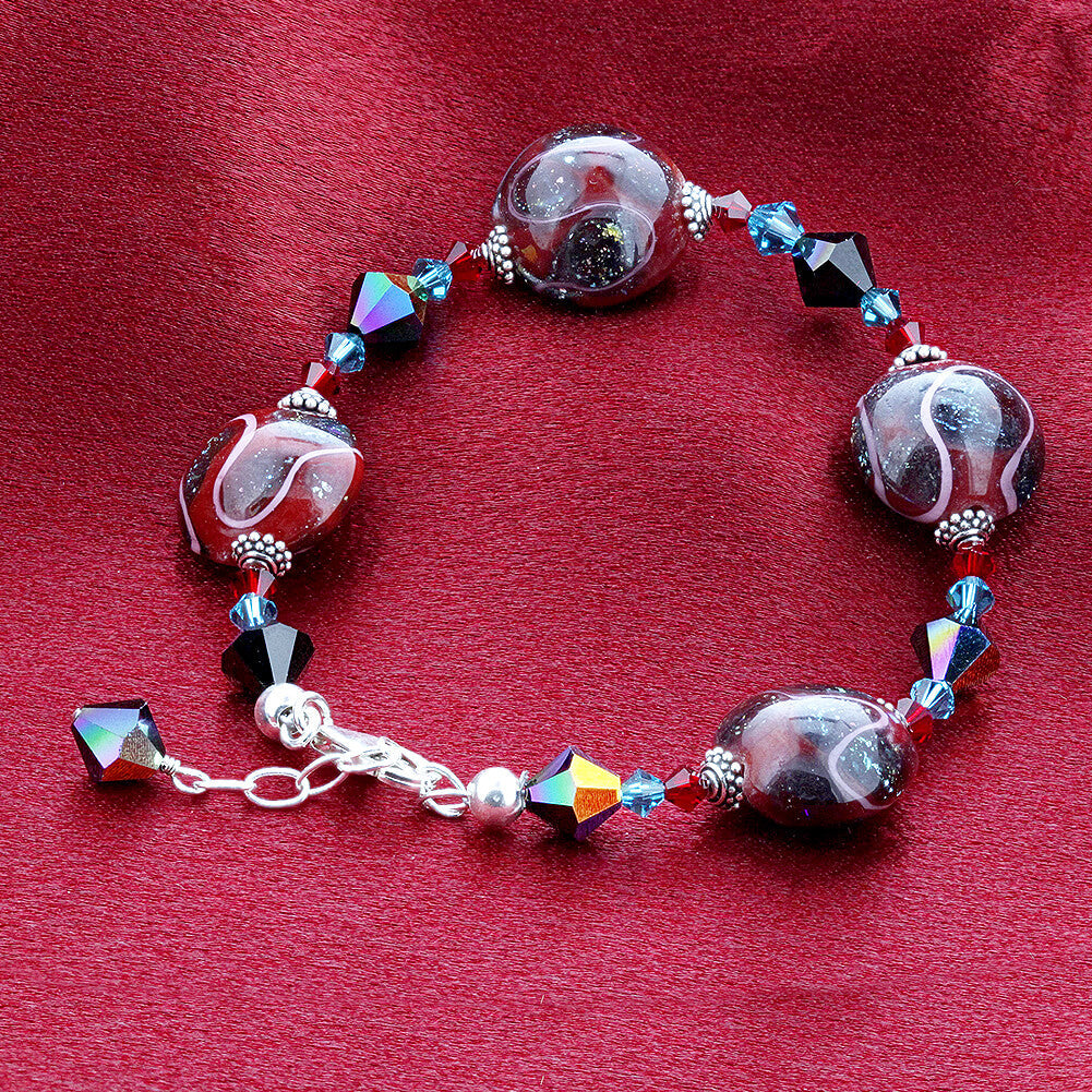 Blown Glass Multicolor Austrian Crystals 925 Sterling Silver Bracelet - Gem Avenue
