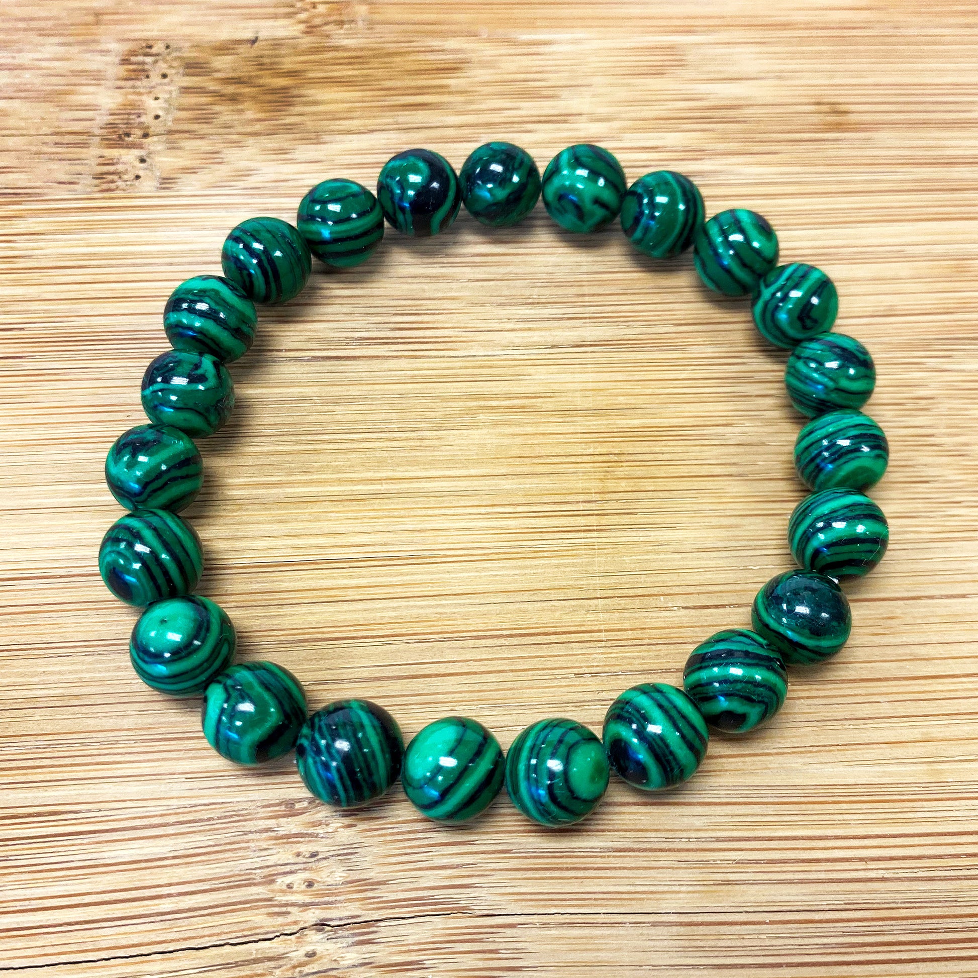 Natural Malachite Bead Handmade Stretch Bracelet - Gem Avenue