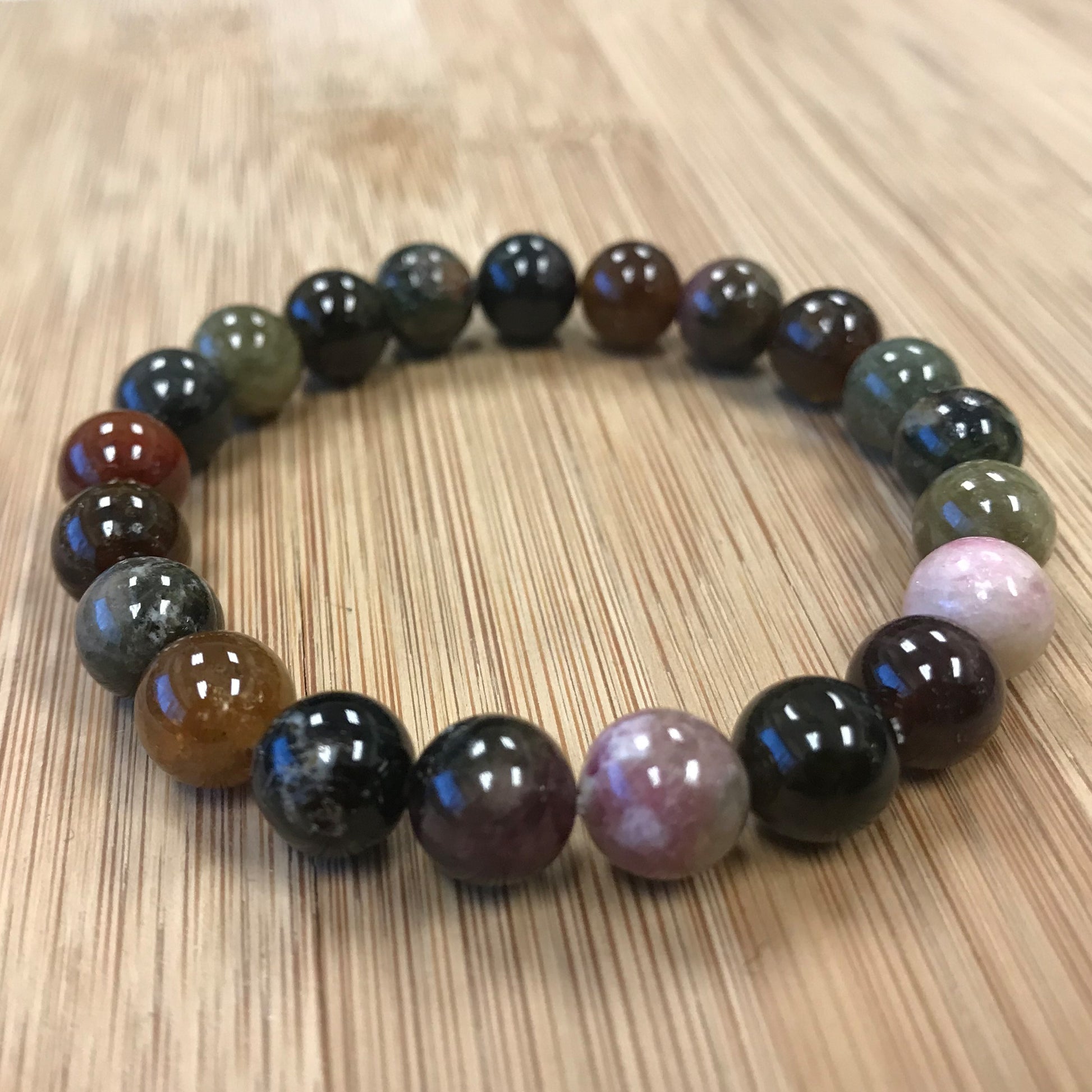 Natural Multicolor Tourmaline Gemstone Unisex Stretch Bracele- Gem Avenue