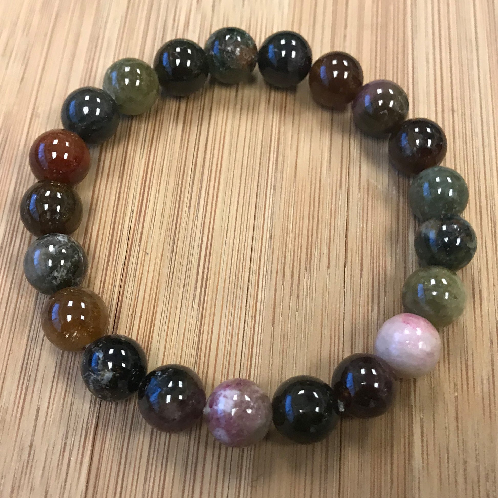 Natural Multicolor Tourmaline Gemstone Unisex Stretch Bracele- Gem Avenue