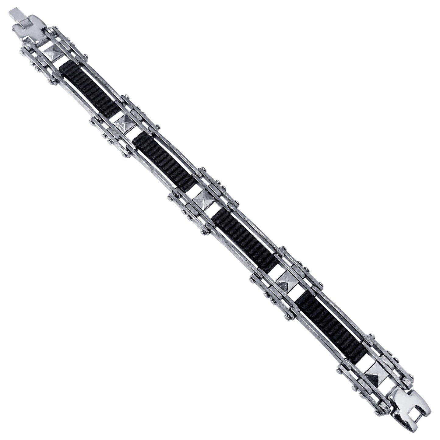 Men's Stainless Steel Black Rubber Link Chain Bracelet - Gem Avenue