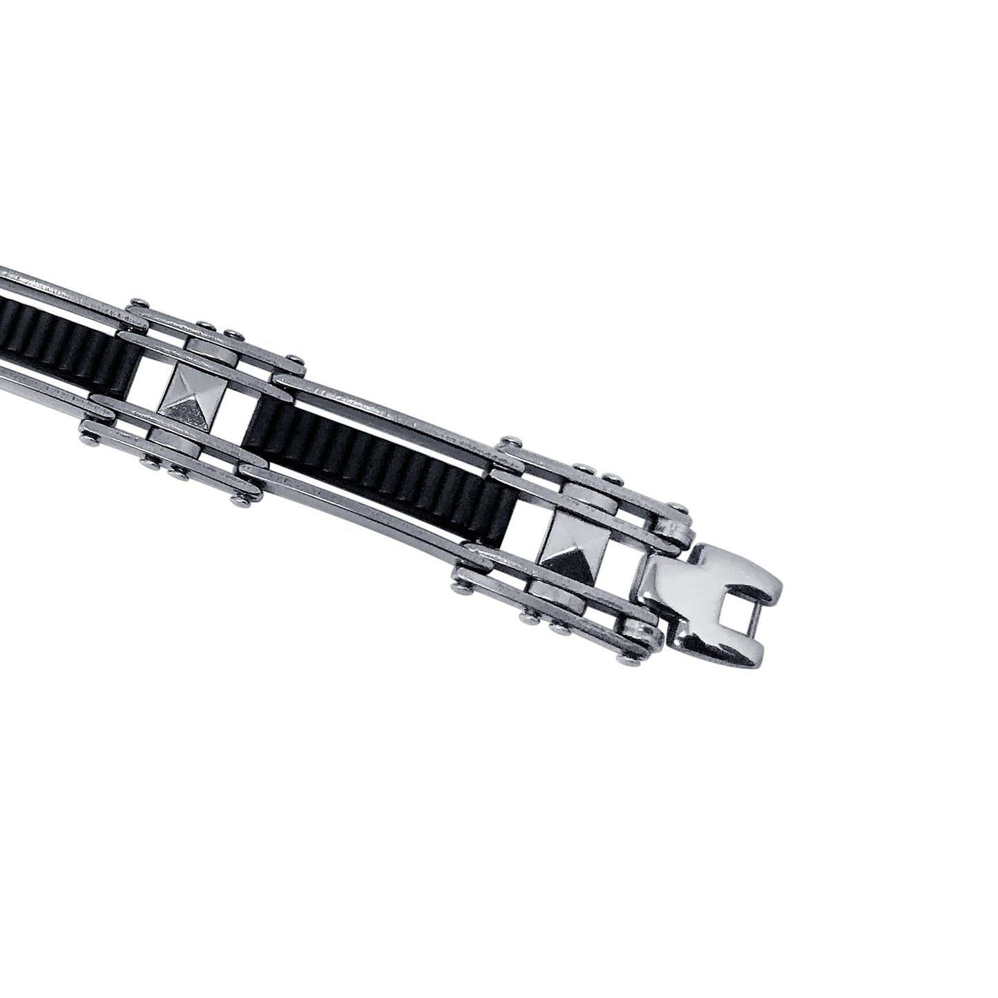 Men's Stainless Steel Black Rubber Link Chain Bracelet - Gem Avenue