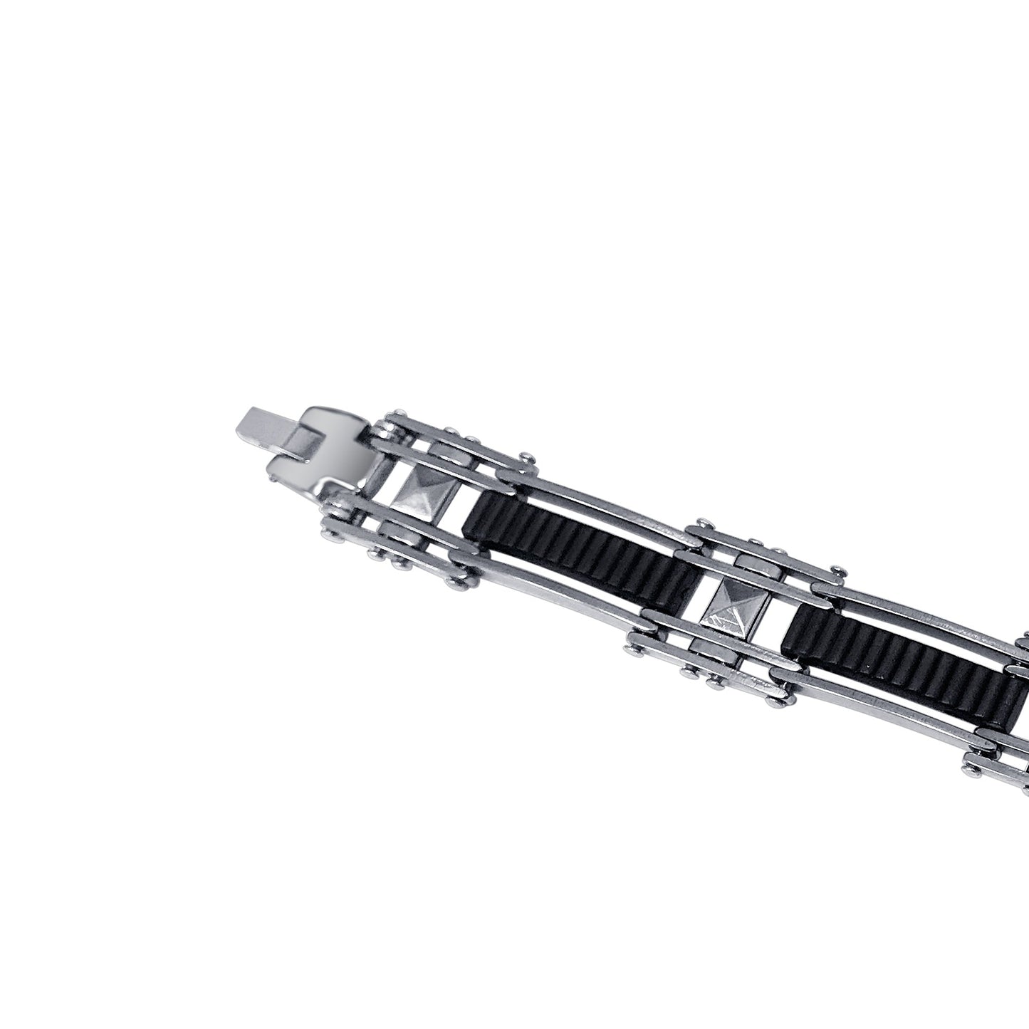 Men's Stainless Steel Black Rubber Link Chain Bracelet - Gem Avenue