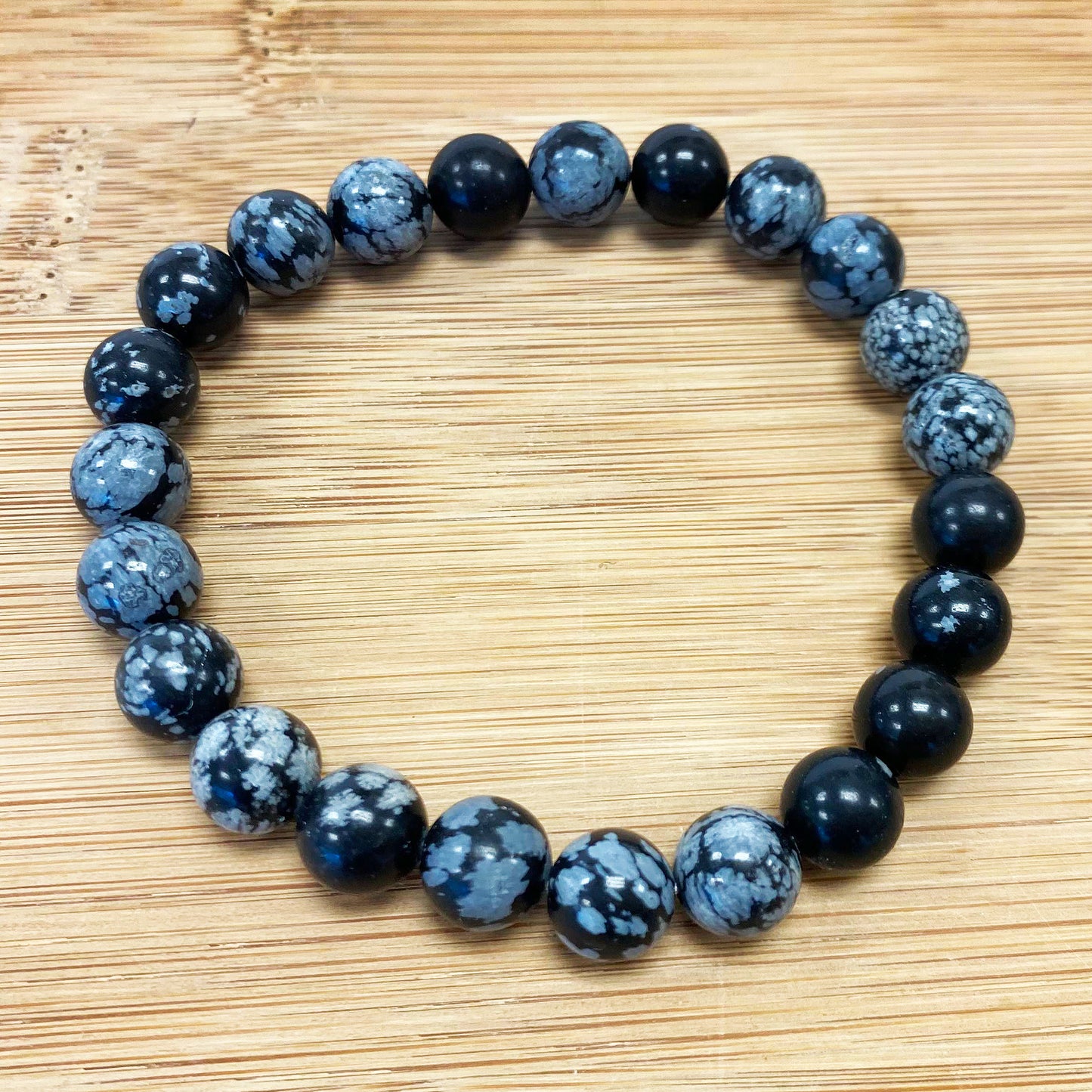 Snowflake Obsidian Bead Handmade Stretch Unisex Bracelet - Gem Avenue