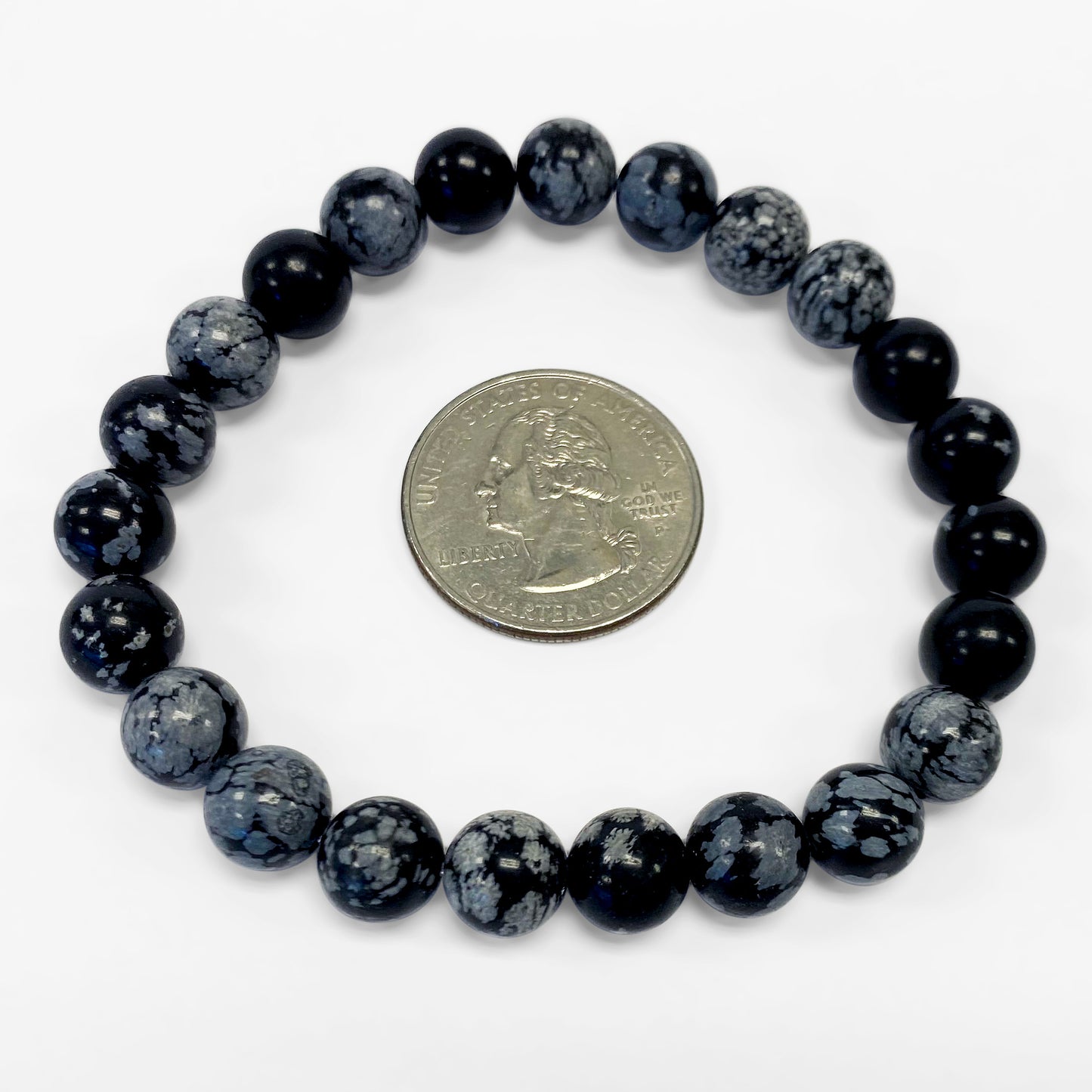 Snowflake Obsidian Bead Handmade Stretch Unisex Bracelet - Gem Avenue