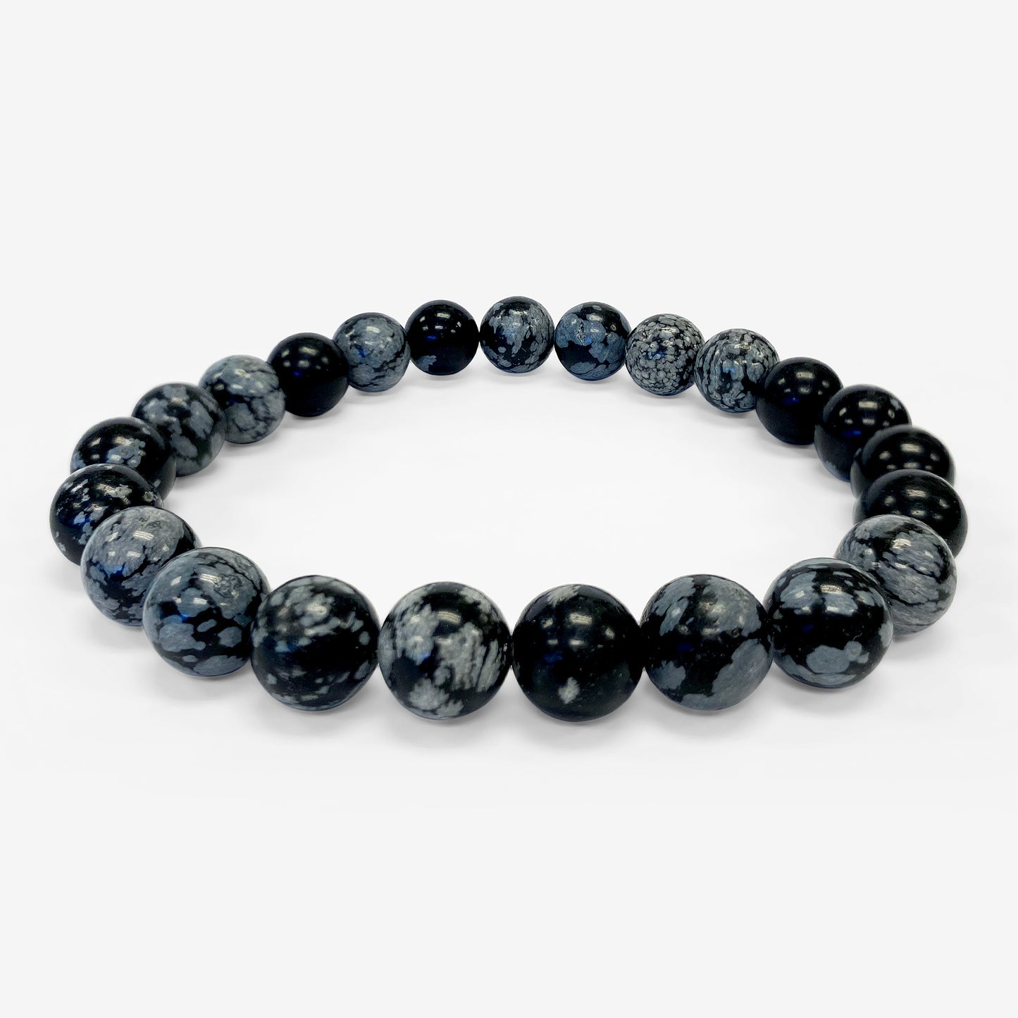 Snowflake Obsidian Bead Handmade Stretch Unisex Bracelet - Gem Avenue