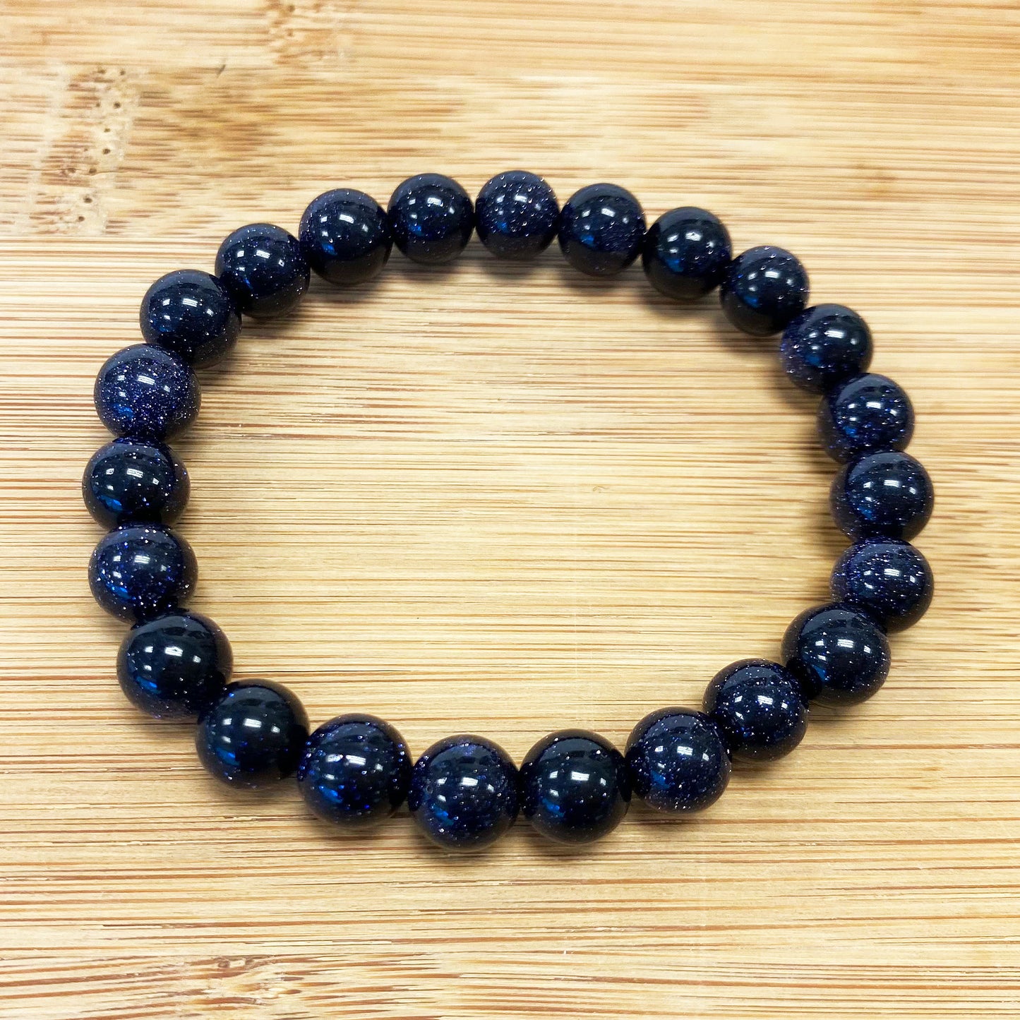 Blue Goldstone Gemstone Bead Unisex Handmade Stretch Bracelet - Gem Avenue
