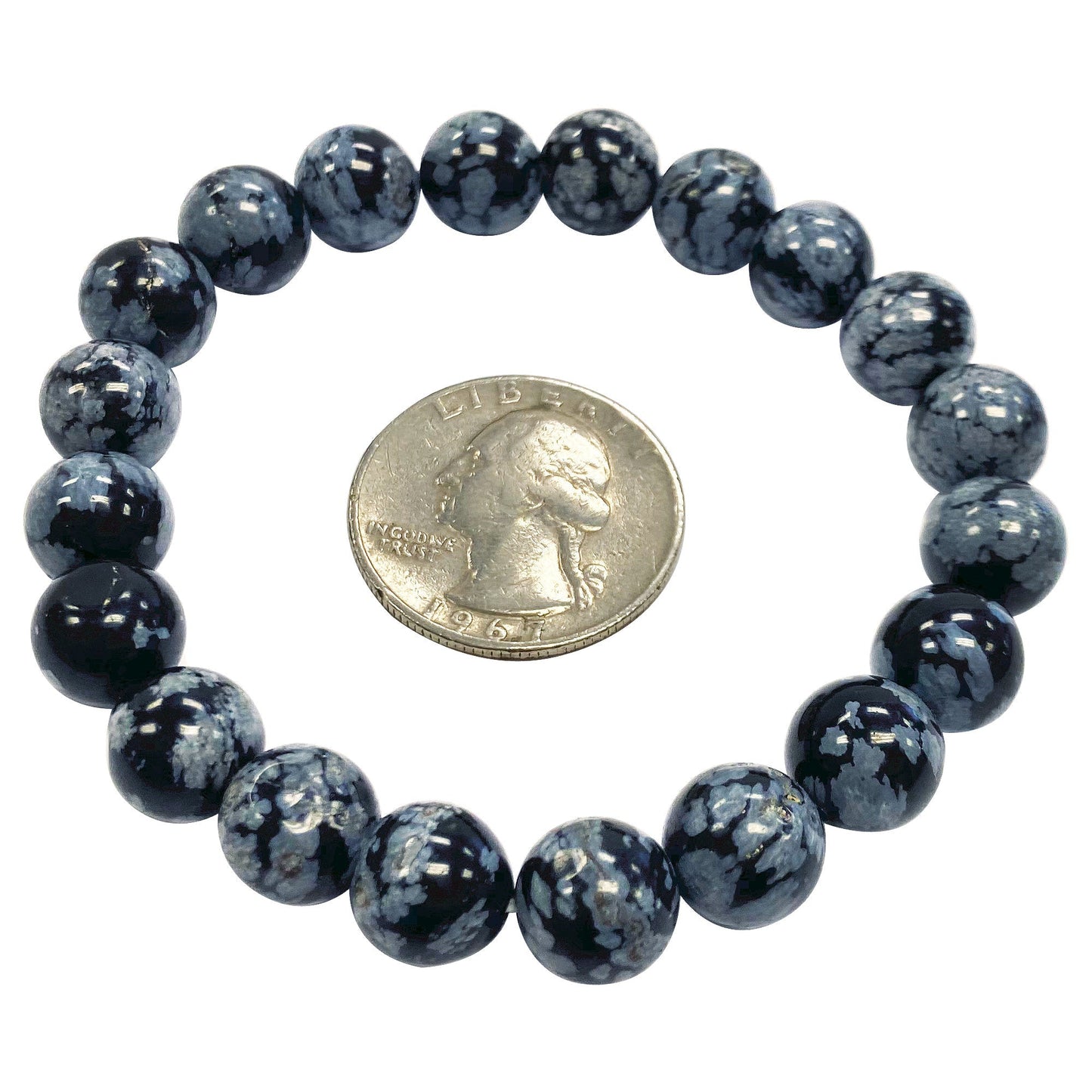 Snowflake Obsidian Gemstone Bead Unisex Stretch Bracelet - Gem Avenue