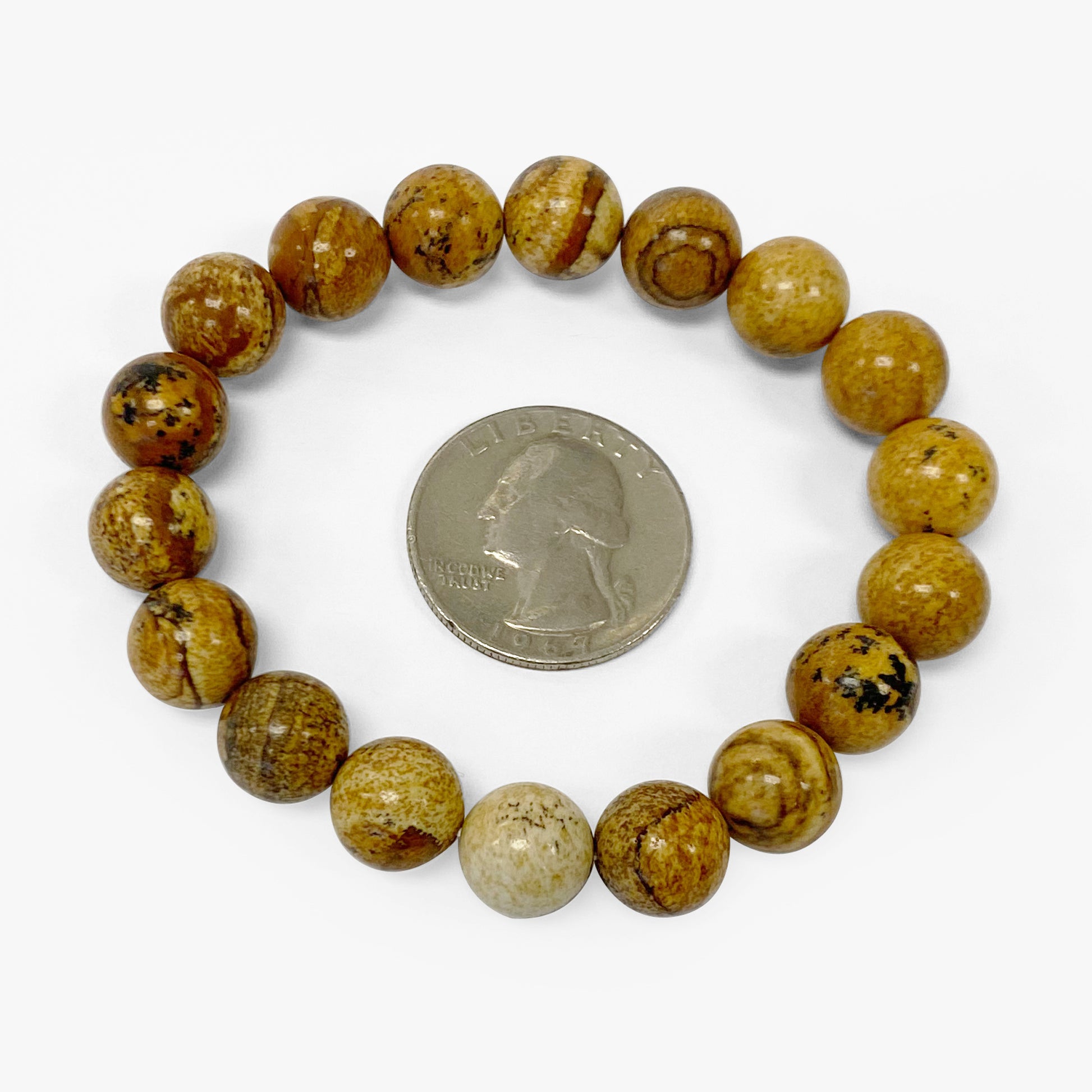 Picture Jasper Gemstone Bead Unisex Stretch Bracelet - Gem Avenue