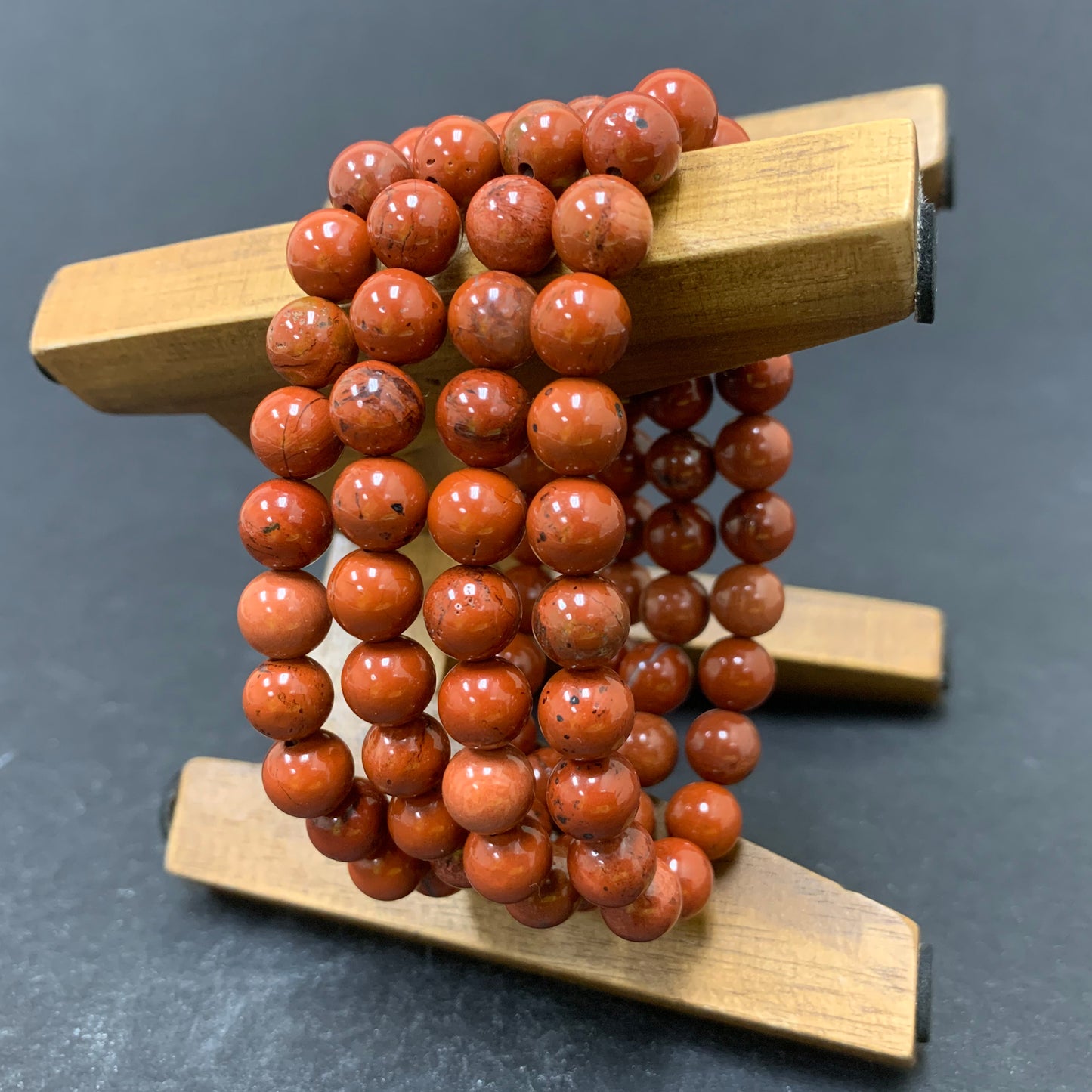 Red Jasper Gemstone Bead Unisex Stretch Bracelet - Gem Avenue