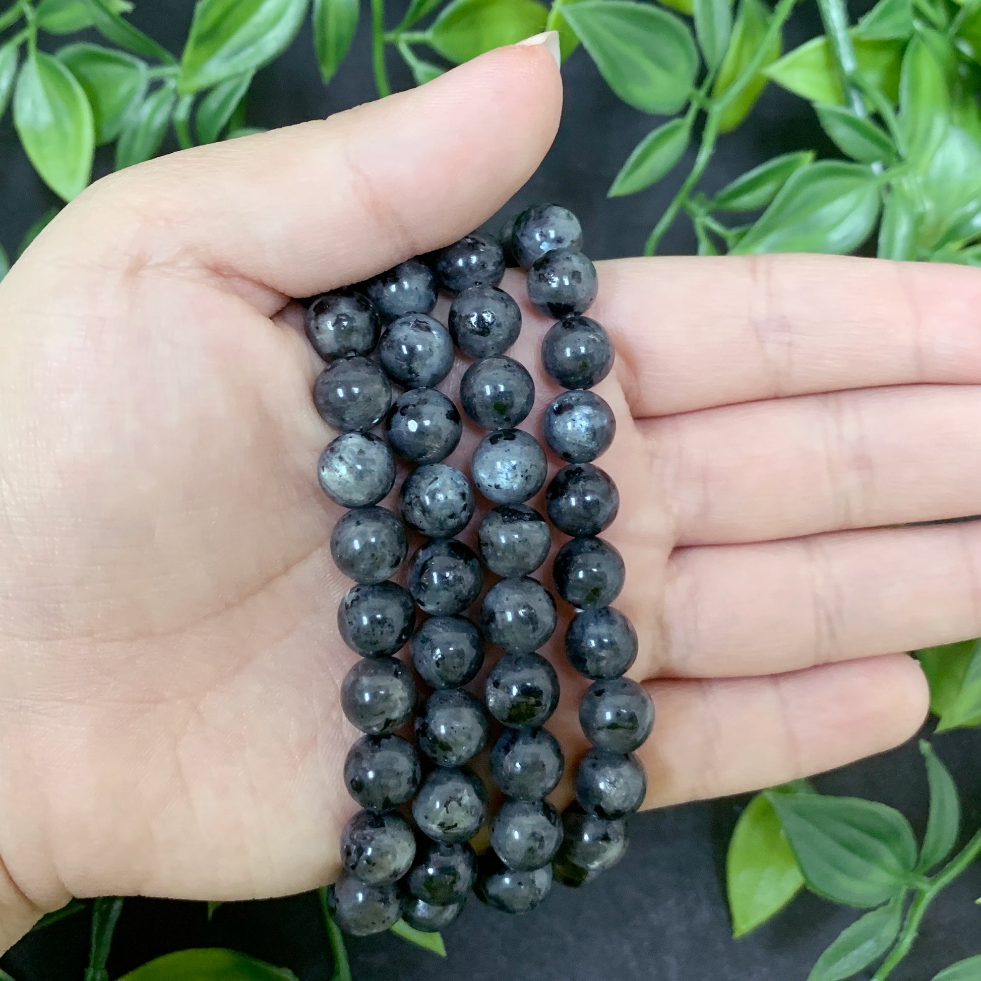 Larvikite Gemstone Bead Unisex Stretch Bracelet - Gem Avenue