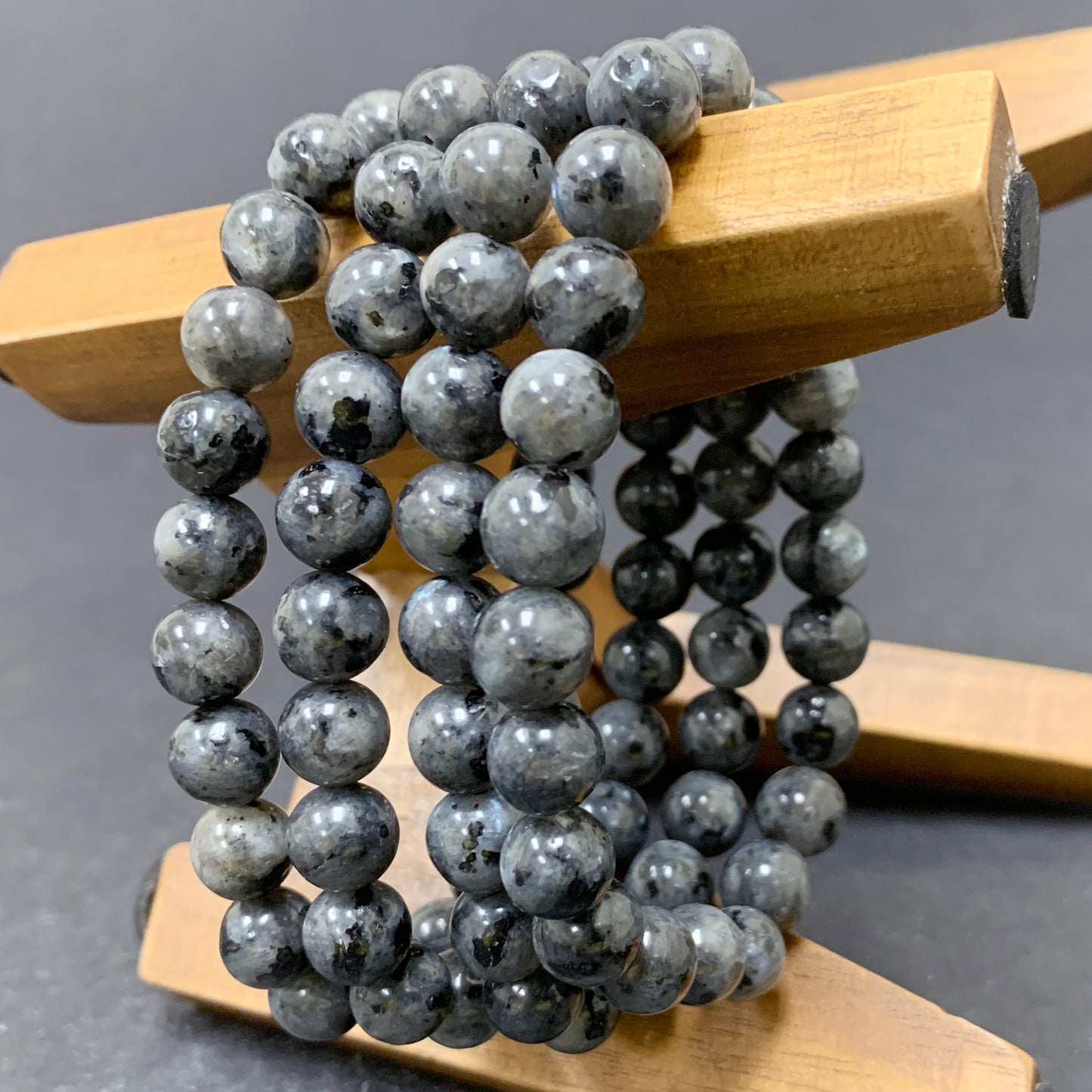 Larvikite Gemstone Bead Unisex Stretch Bracelet - Gem Avenue