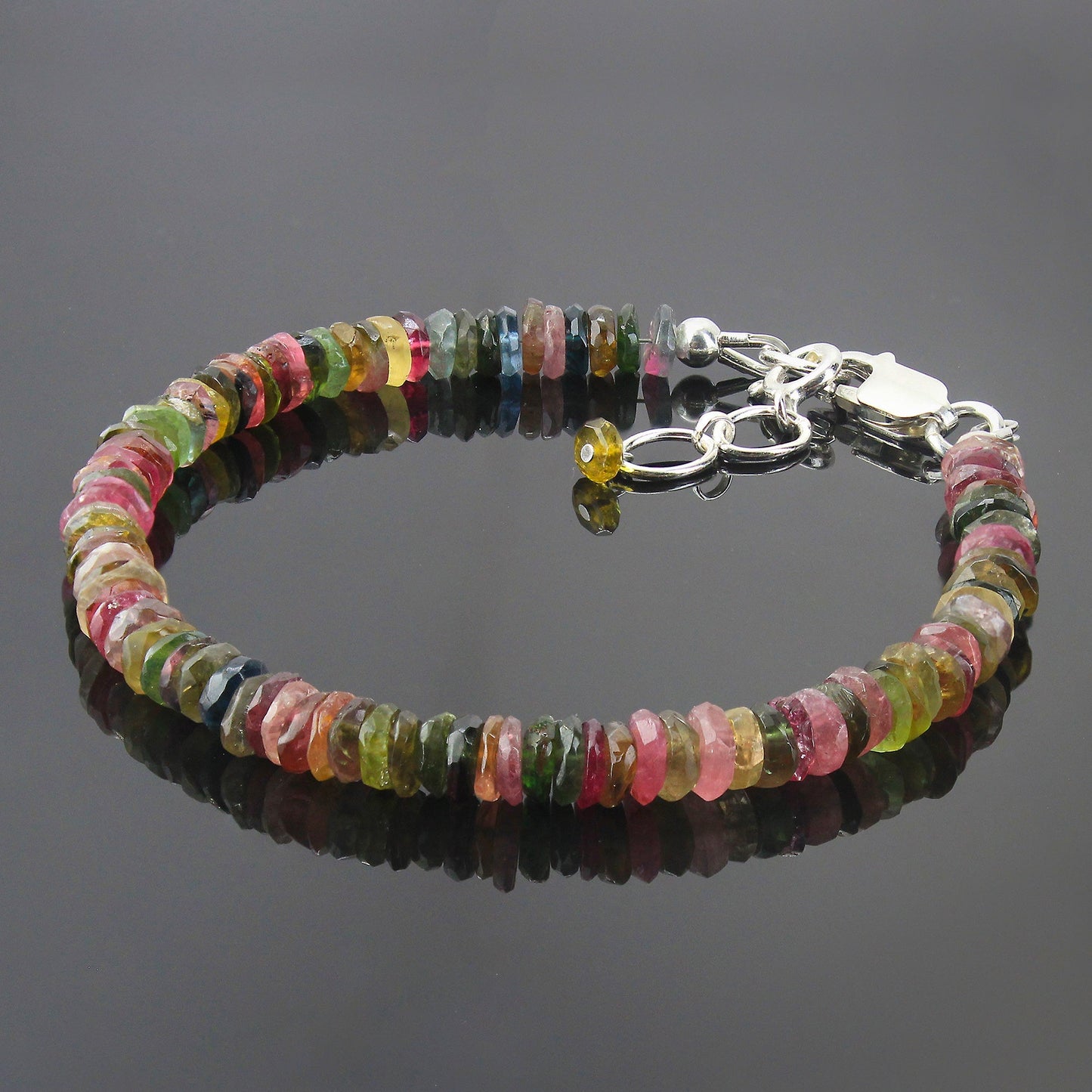 Natural Multi-Tourmaline Beads 925 Sterling Silver Clasp Gemstone Bracelets - Gem Avenue