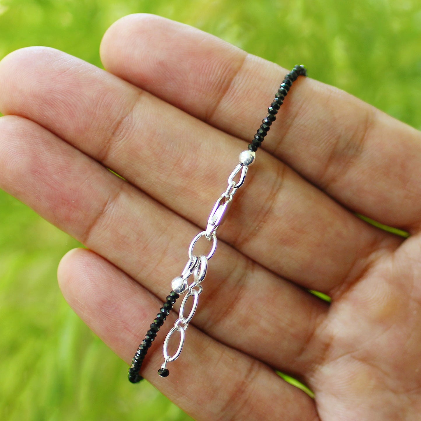 Natural Black Spinel Beads 925 Silver Clasp Gemstone Bracelets - Gem Avenue