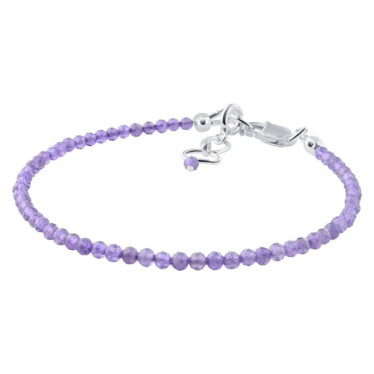 Natural Amethyst 1.5mm Beads 925 Sterling Silver Clasp 7.5 inch Gemstone Bracelets