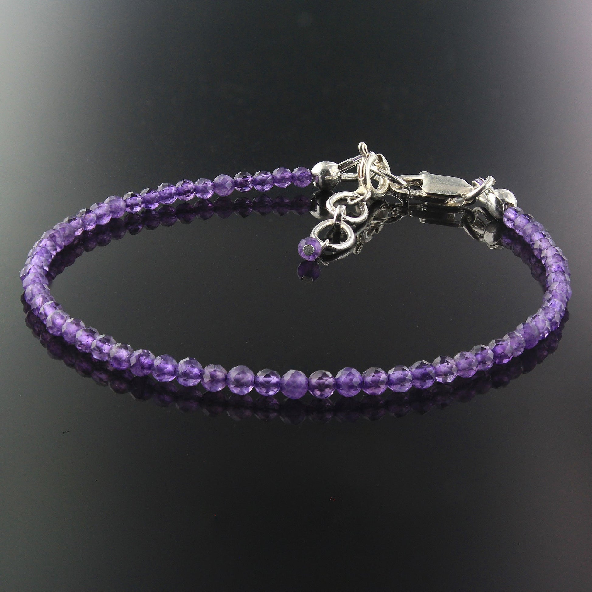 Natural Amethyst  Beads 925 Sterling Silver Clasp Gemstone Bracelets - Gem Avenue