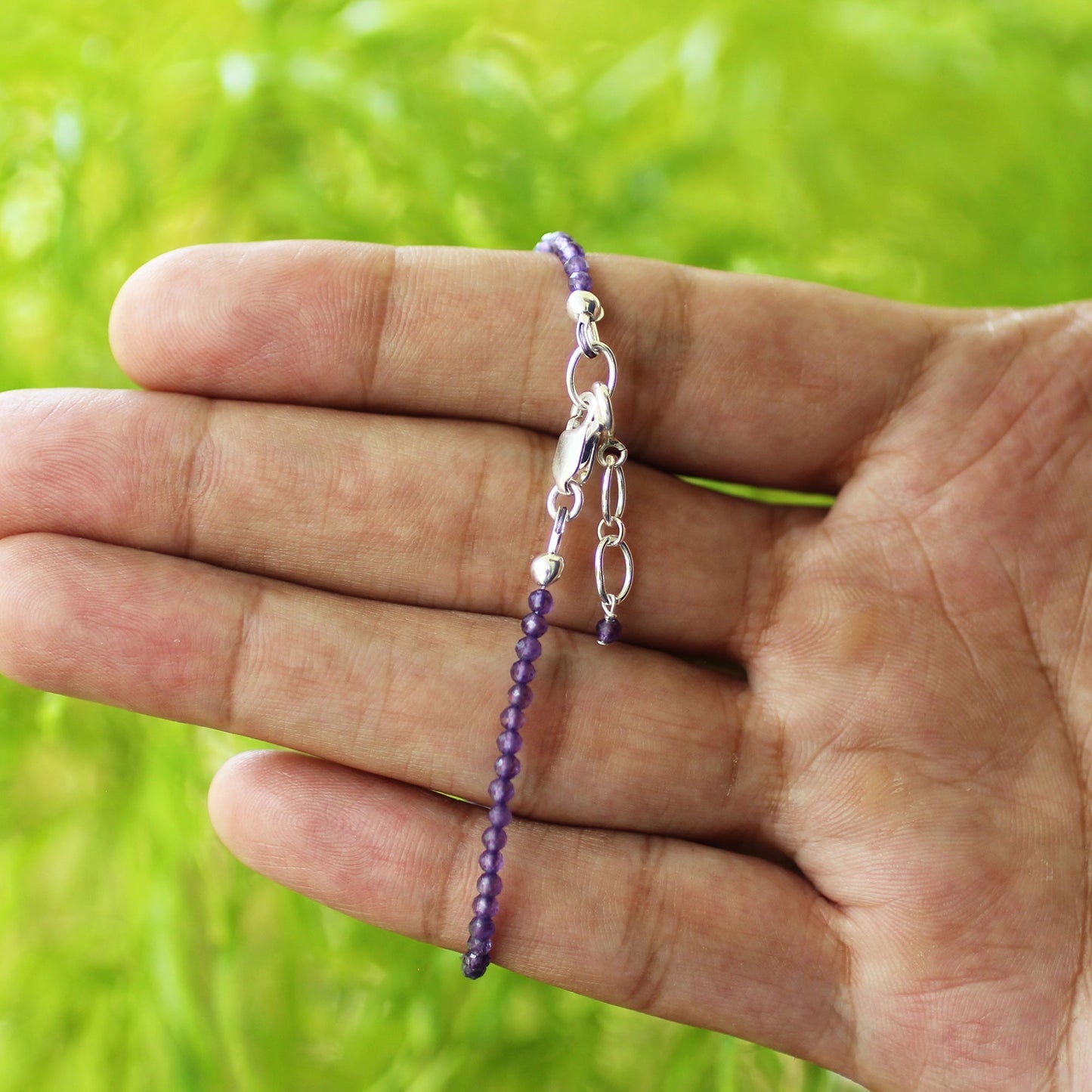 Natural Amethyst  Beads 925 Sterling Silver Clasp Gemstone Bracelets - Gem Avenue