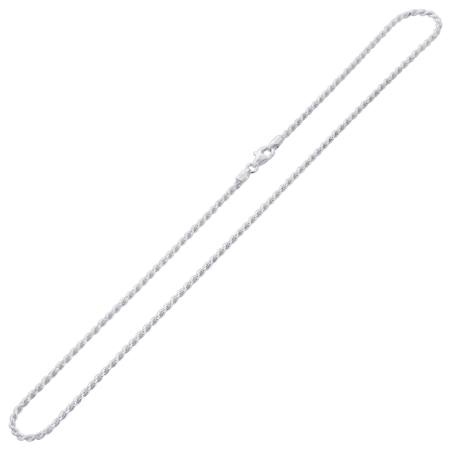 925 Sterling Silver 2mm Rope Chain Necklace with Lobster Clasp - Gem Avenue