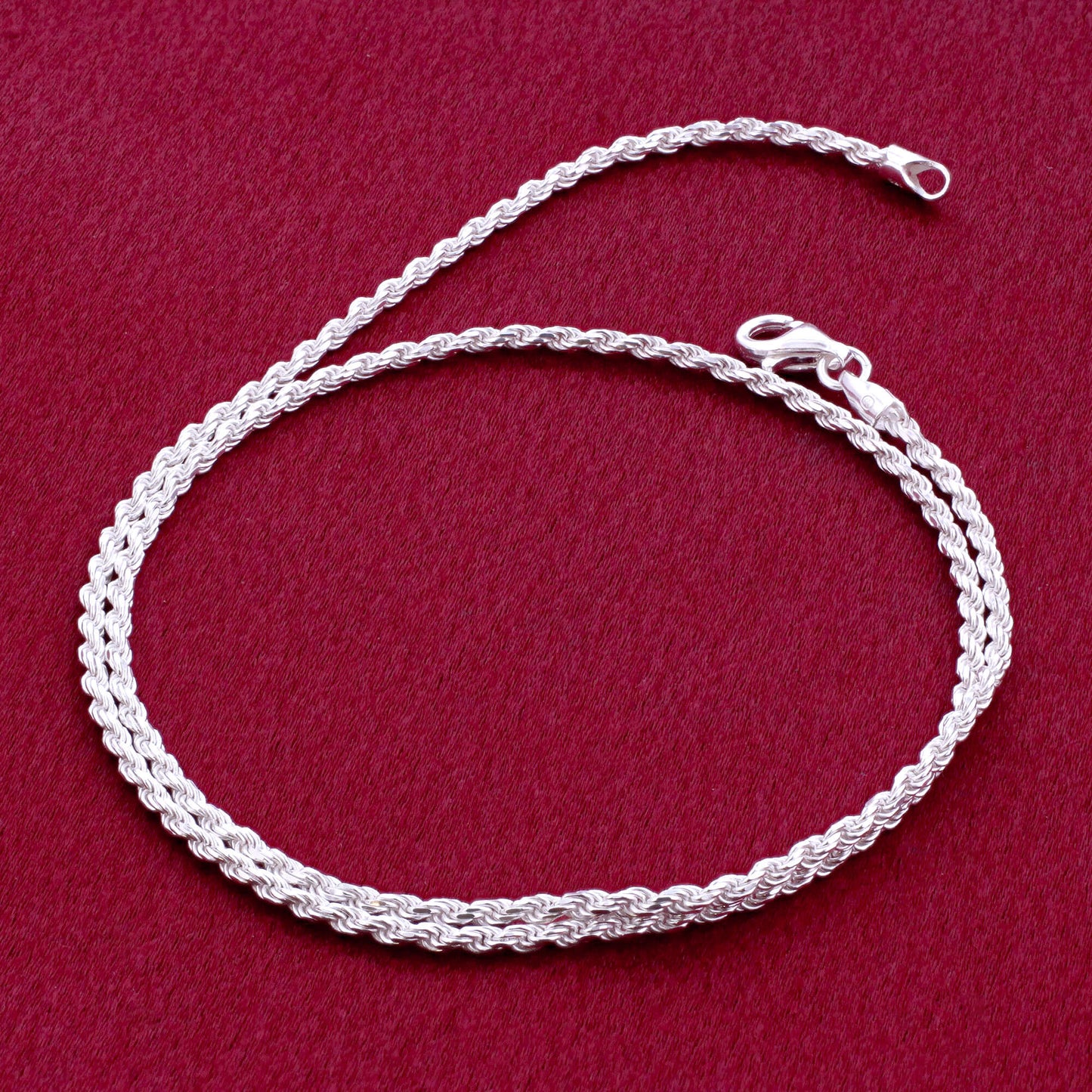 925 Sterling Silver 2mm Rope Chain Necklace with Lobster Clasp - Gem Avenue