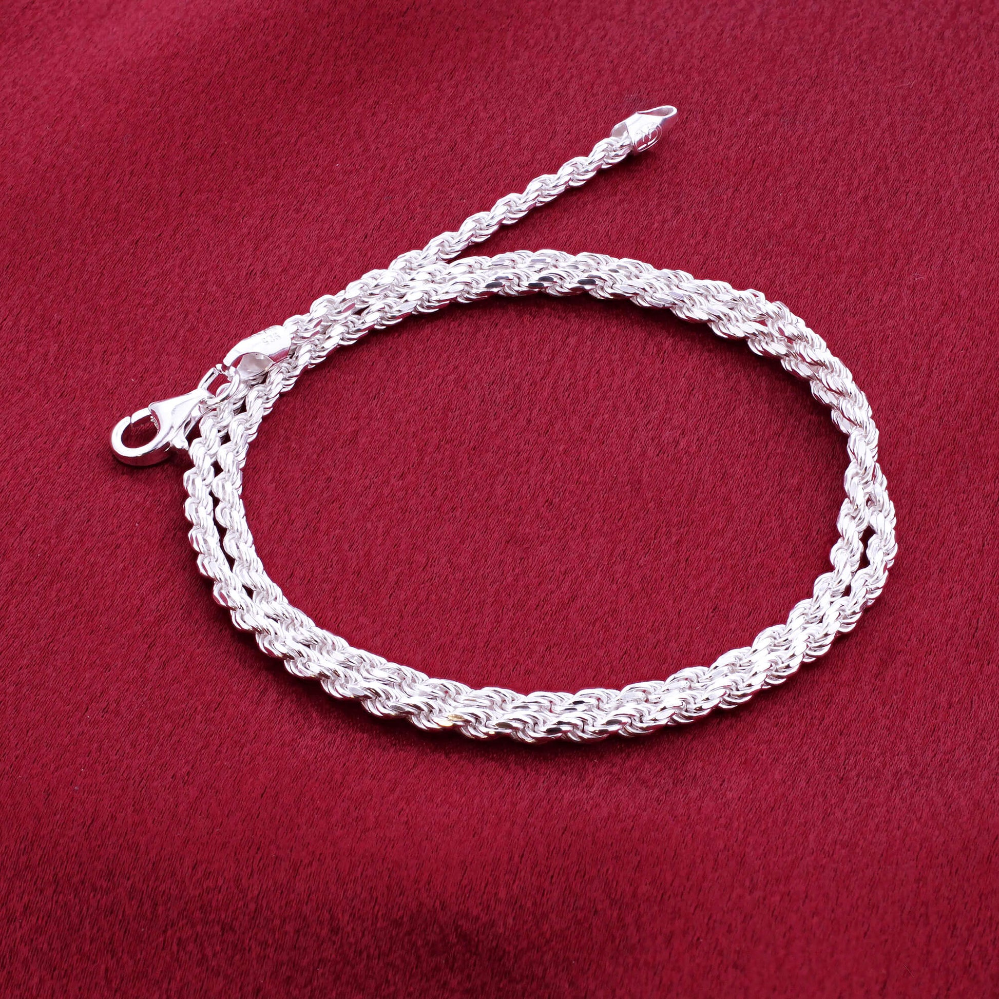 925 Sterling Silver Rope Chain Necklace with Lobster Clasp - Gem Avenue