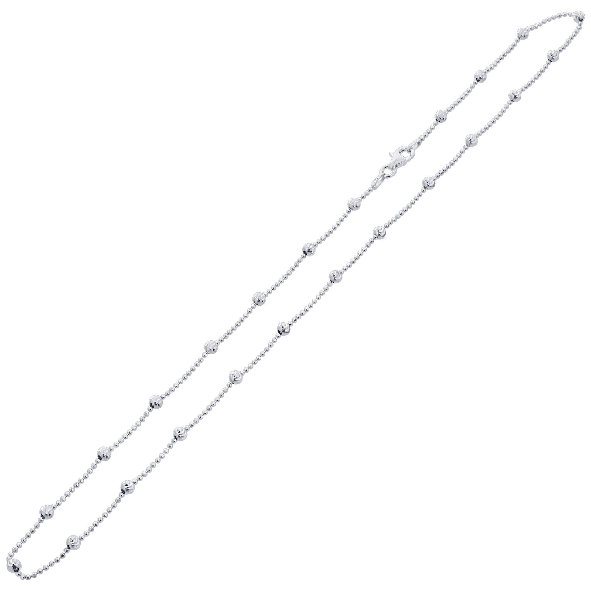 925 Sterling Silver Moon Cut Bead Chain Necklace with Lobster Clasp - Gem Avenue
