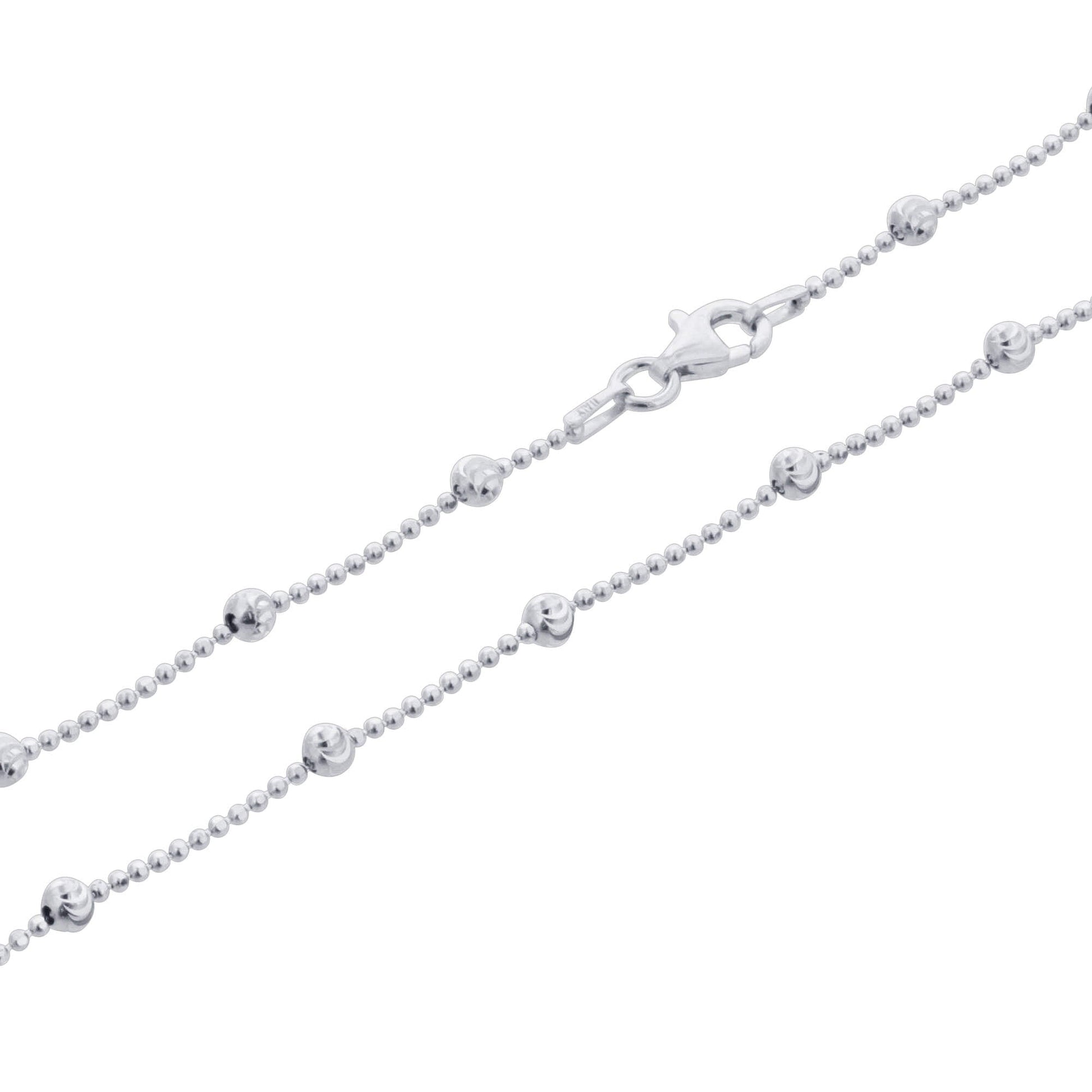 925 Sterling Silver Moon Cut Bead Chain Necklace with Lobster Clasp - Gem Avenue