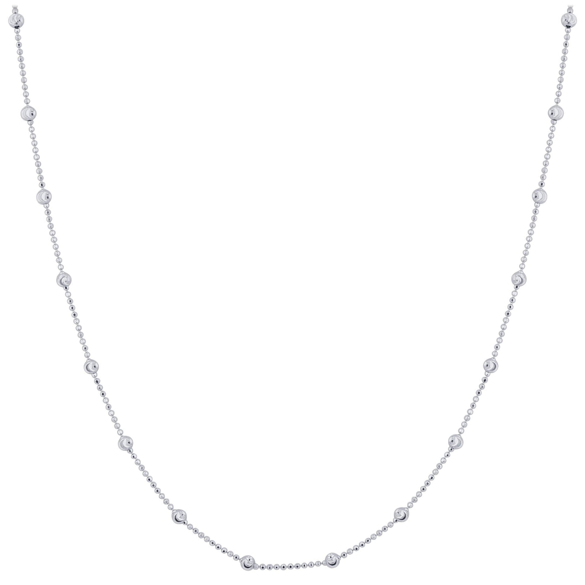 925 Sterling Silver Moon Cut Bead Chain Necklace with Lobster Clasp - Gem Avenue
