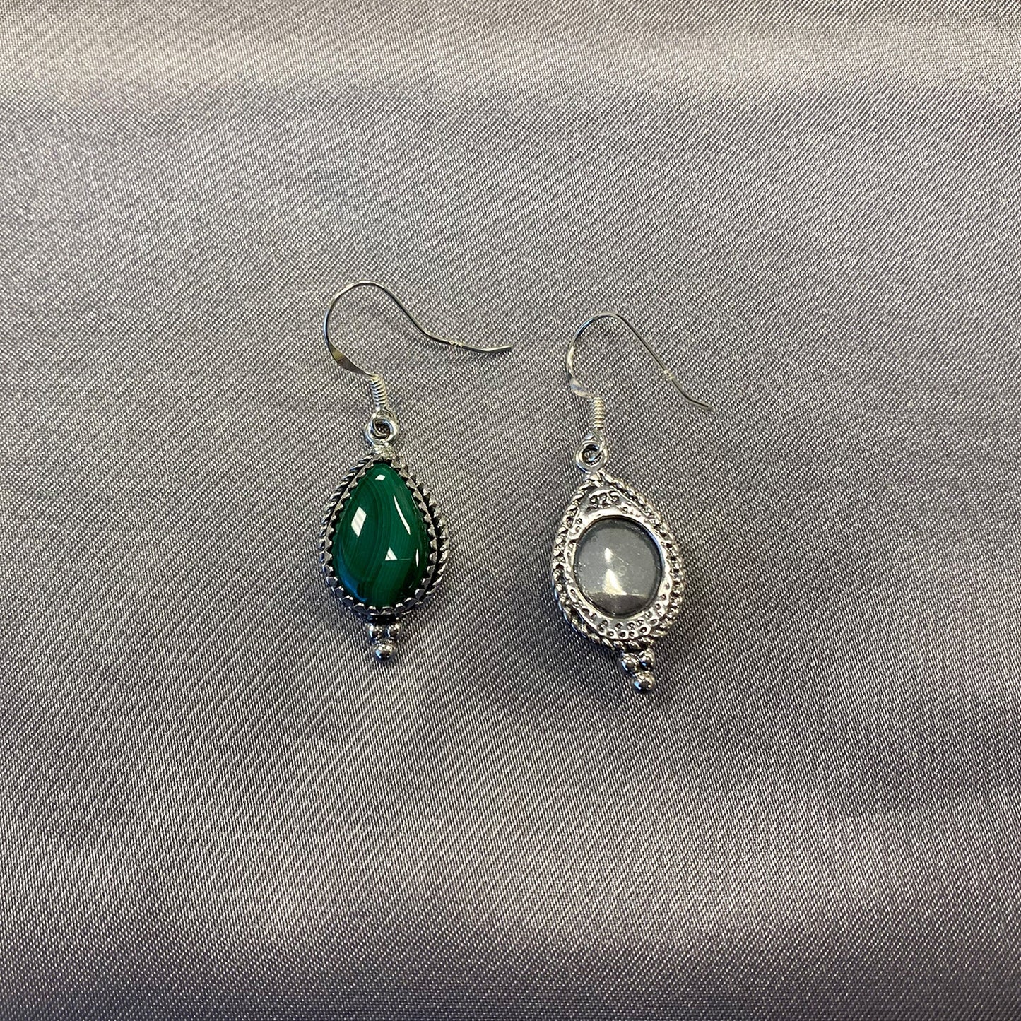 Pear Shape Simulated Green Malachite Drop Earrings with .925 Sterling Silver