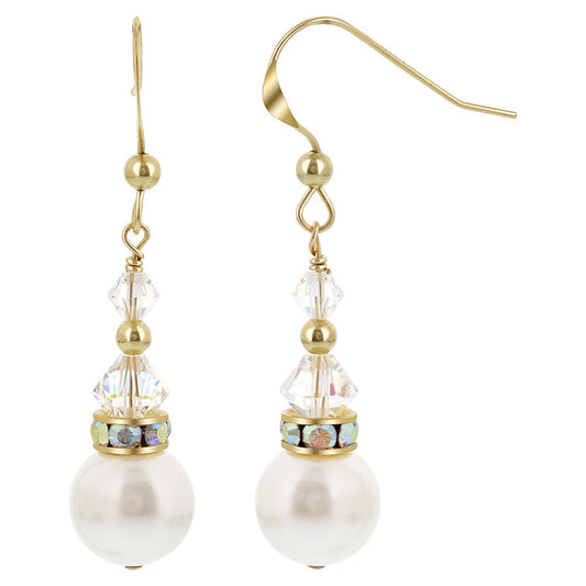 Gold Filled Drop Earrings with Pearl and Austrian Crystals