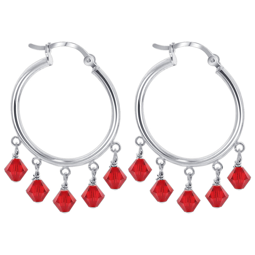 Sterling Silver Hoop Drop Earrings with 5mm Bicone Austrian Crystals