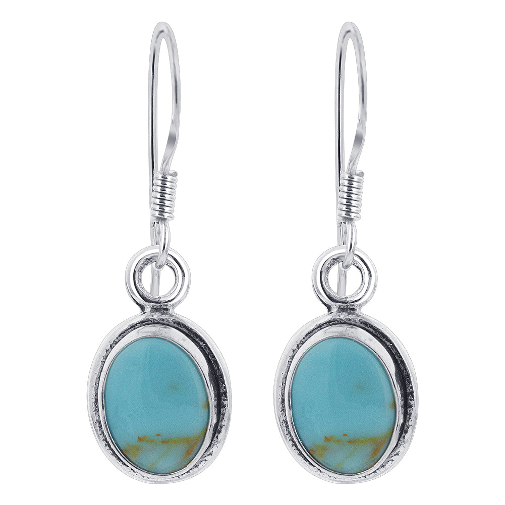 Oval Simulated Turquoise .925 Sterling Silver Drop Earrings