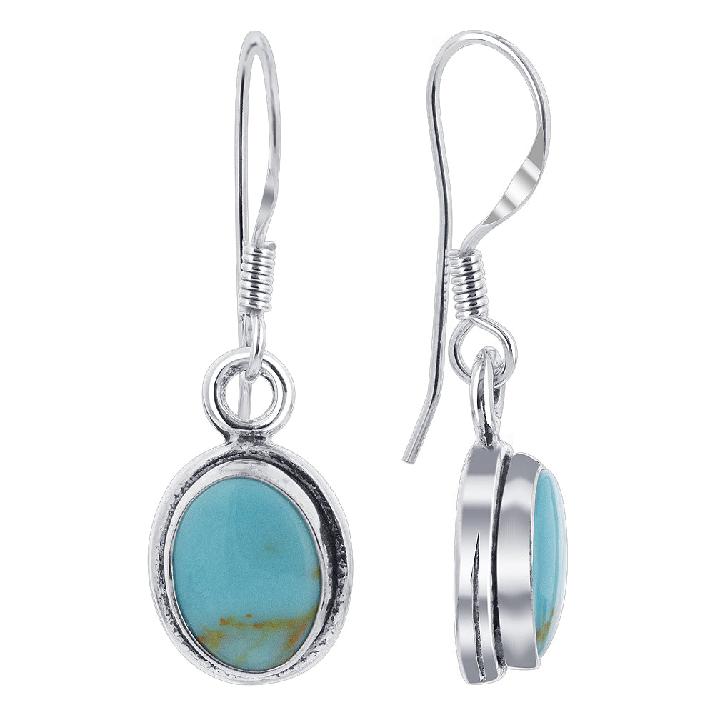 Oval Simulated Turquoise .925 Sterling Silver Drop Earrings
