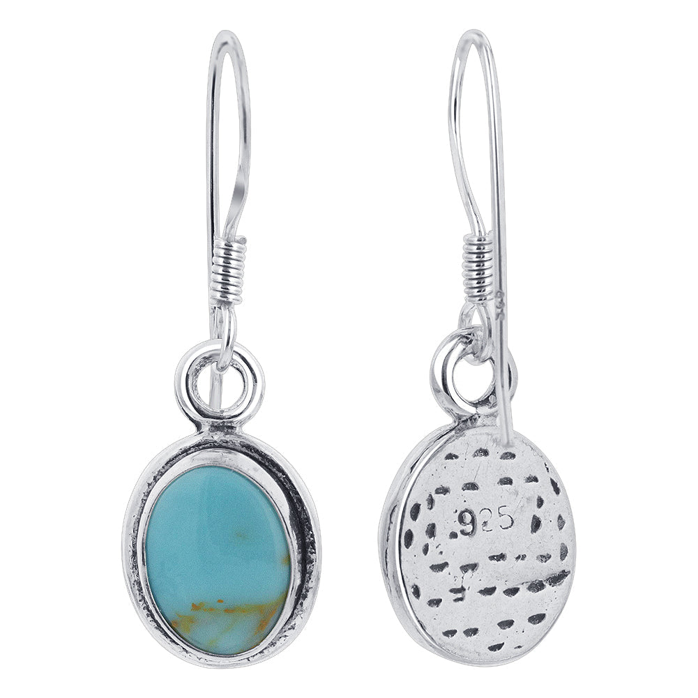 Oval Simulated Turquoise .925 Sterling Silver Drop Earrings