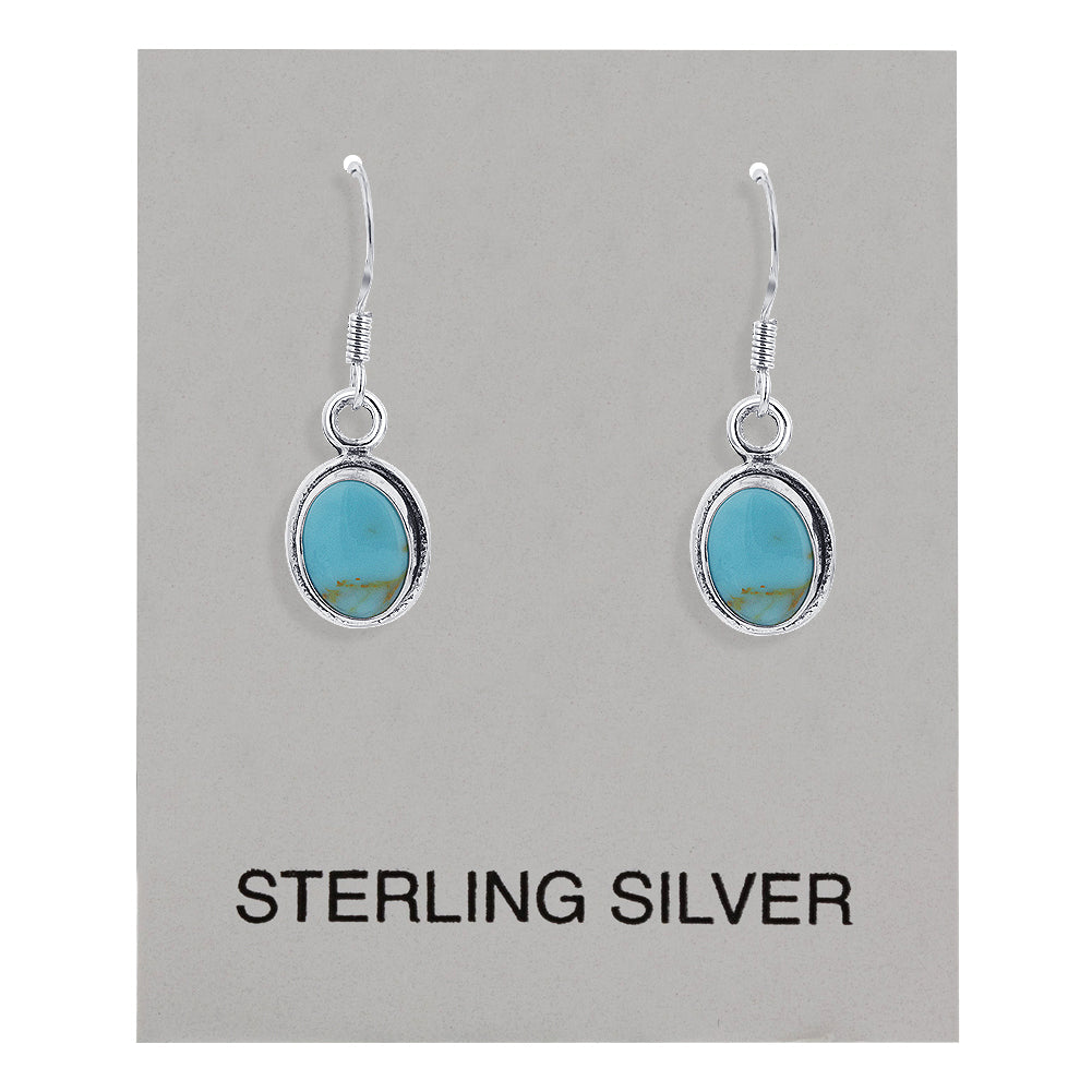 Oval Simulated Turquoise .925 Sterling Silver Drop Earrings