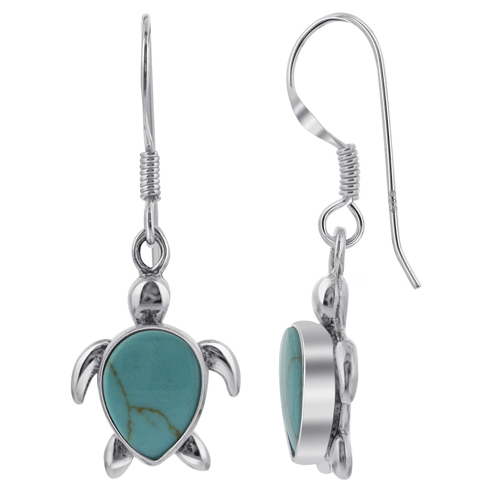 Simulated Blue Turquoise Sea Turtle 925 Sterling Silver Drop Earrings - Gem Avenue