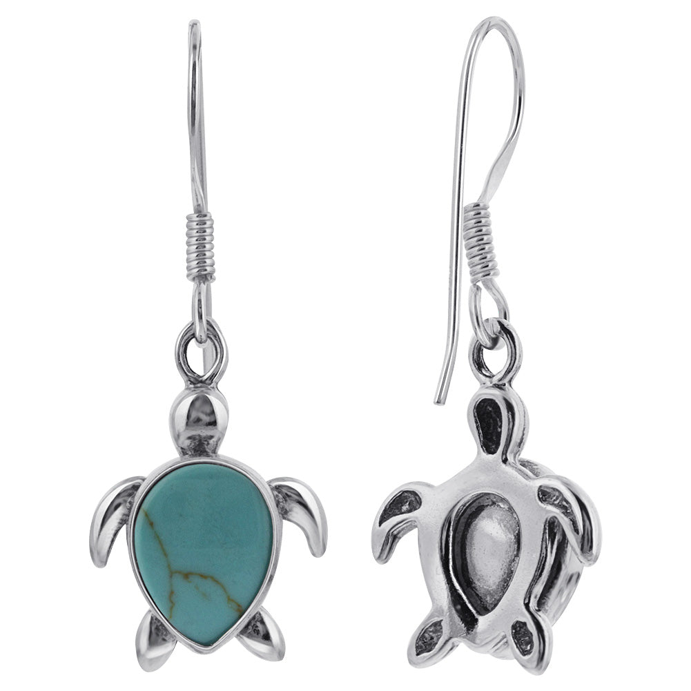 Simulated Blue Turquoise Sea Turtle 925 Sterling Silver Drop Earrings - Gem Avenue