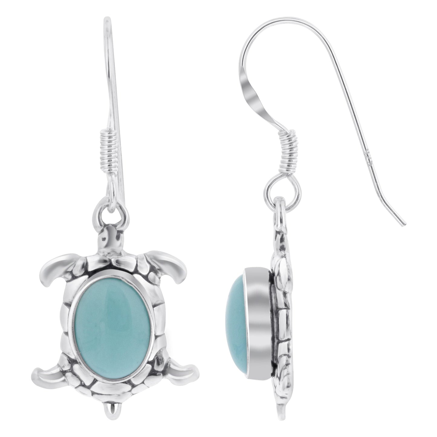 Oval Simulated Turquoise Turtle 34x13mm Drop Earrings with .925 Sterling Silver