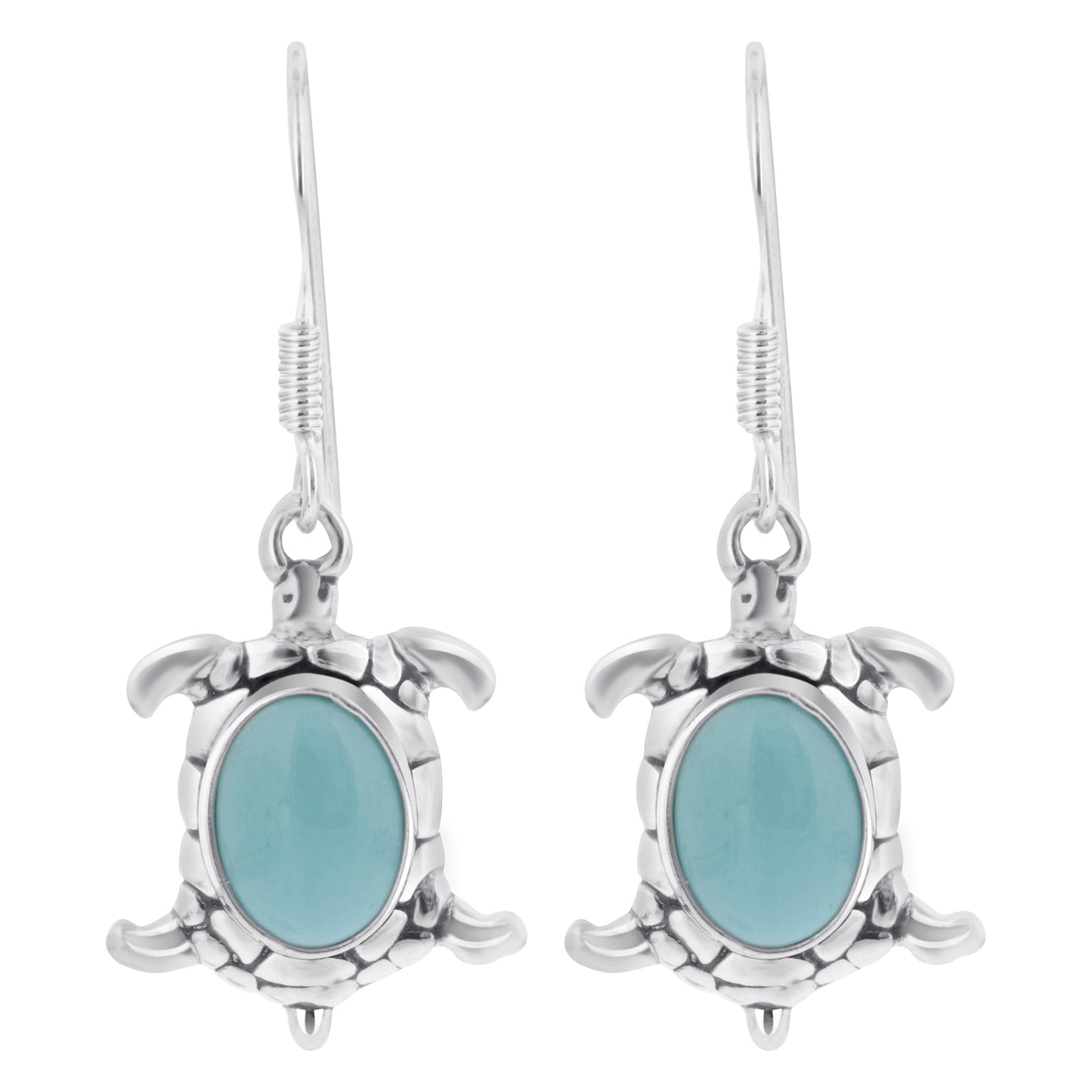 Oval Simulated Turquoise Turtle 34x13mm Drop Earrings with .925 Sterling Silver