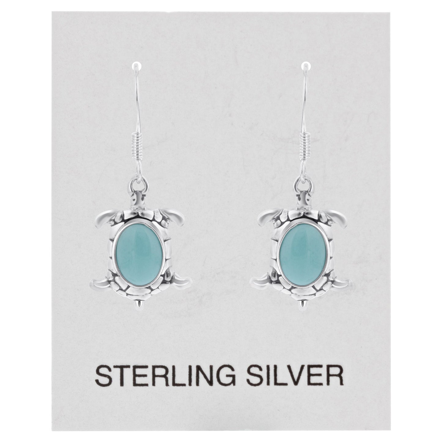 Oval Simulated Turquoise Turtle 34x13mm Drop Earrings with .925 Sterling Silver