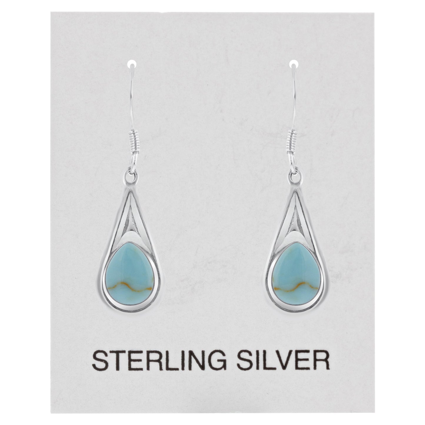 Pear Shape Simulated Turquoise 37x10mm Drop Earrings .925 Sterling Silver