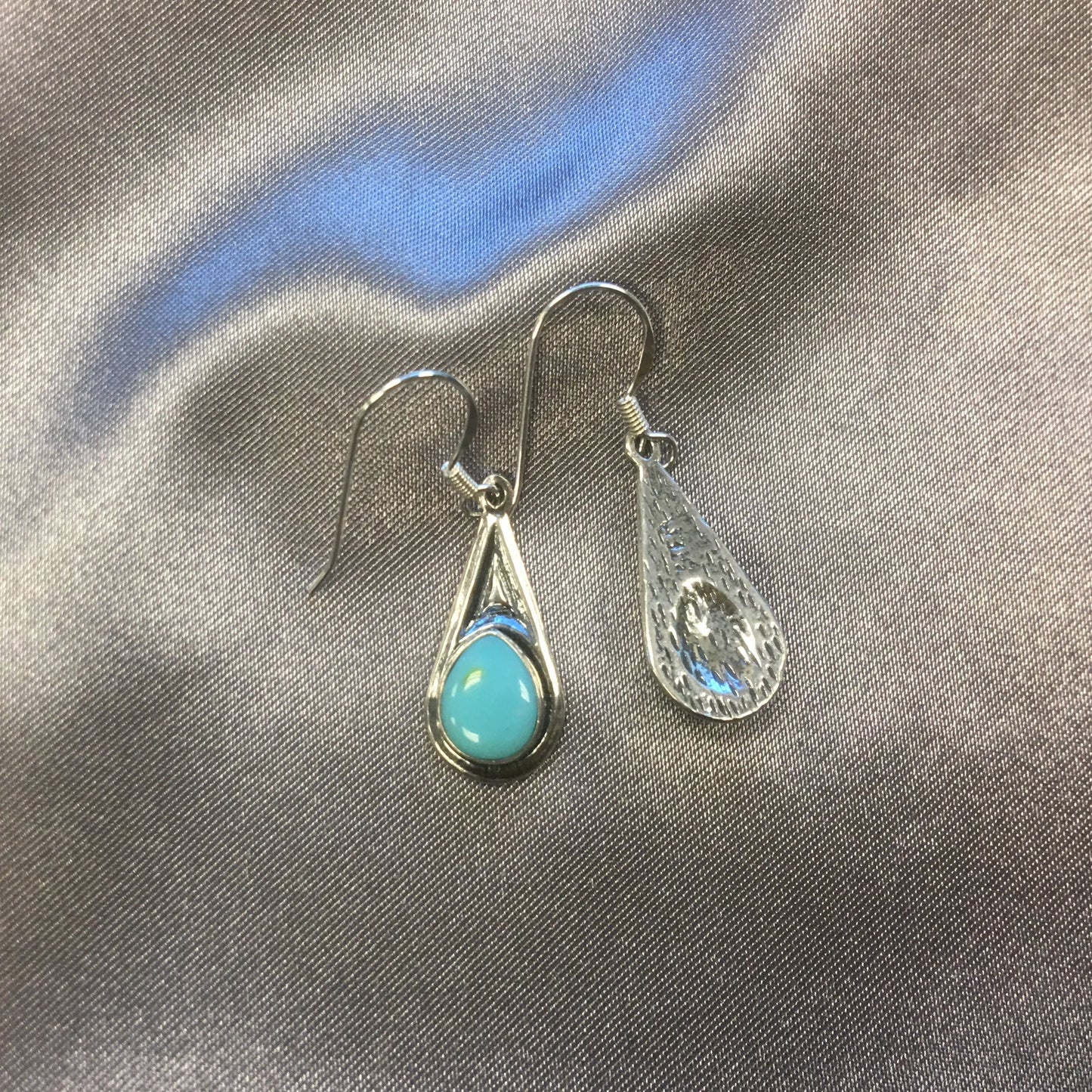 Pear Shape Simulated Turquoise 37x10mm Drop Earrings .925 Sterling Silver