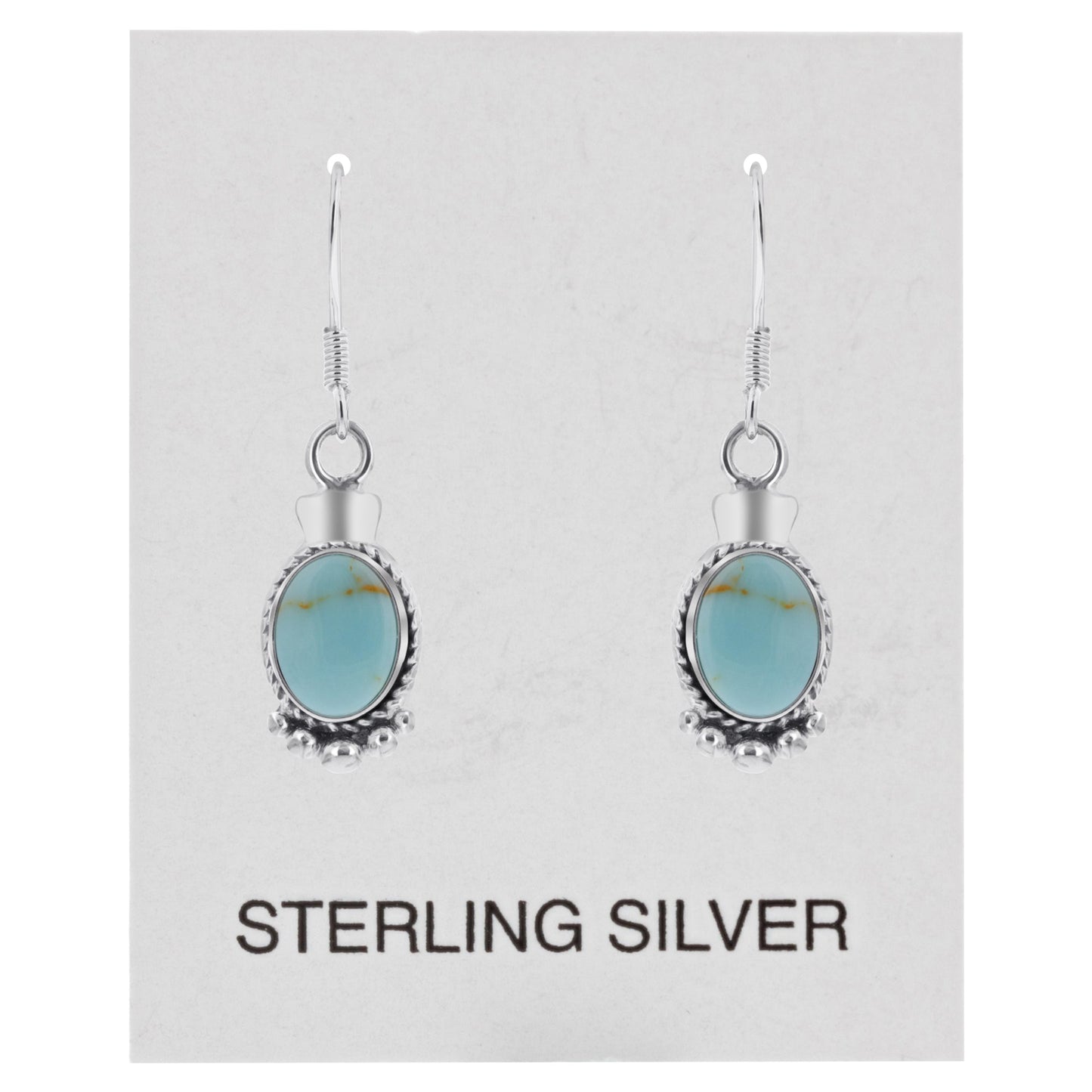 Oval Simulated Turquoise Drop Earrings 32x10mm Bali Design 925 Sterling Silver