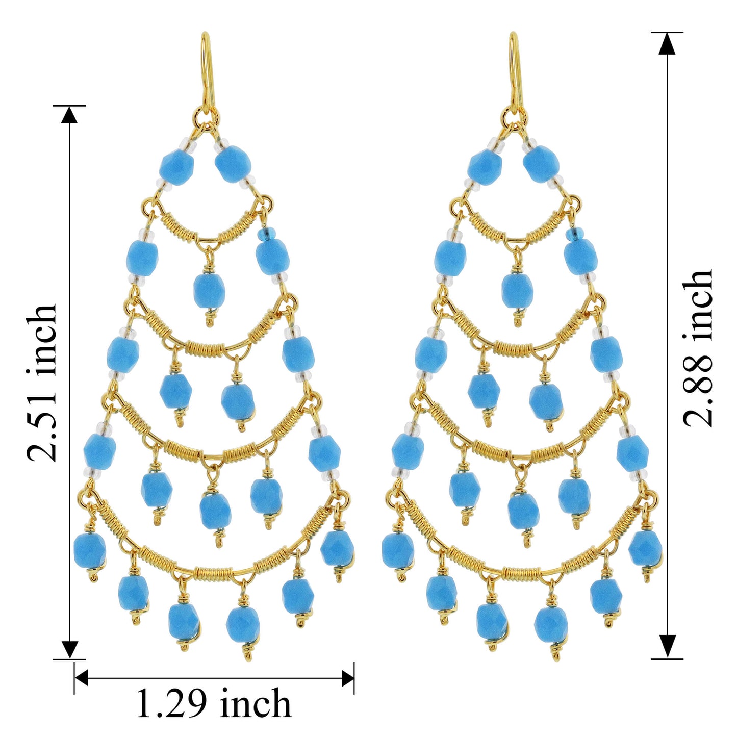 Blue Czech Beads Gold Plated Over Stainless Steel Chandelier Earrings - Gem Avenue