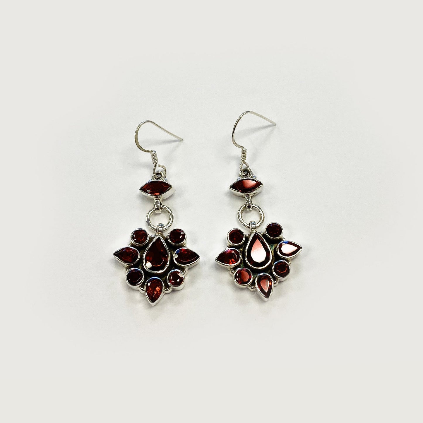 Garnet Gemstone Bali Design Drop Earrings with .925 Sterling Silver