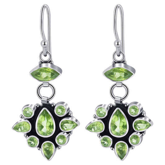Peridot Gemstone Bali Design Drop Earrings with .925 Sterling Silver