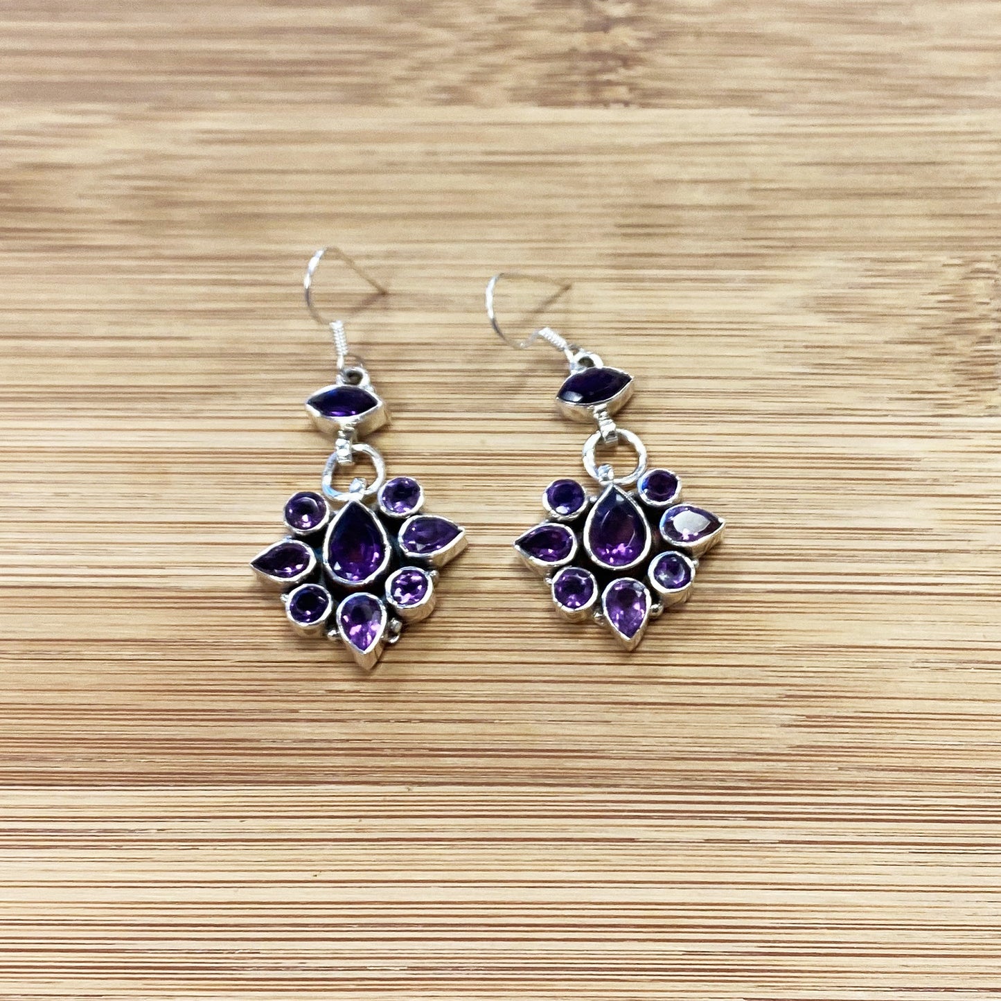 Amethyst Gemstone Bali Design Drop Earrings with .925 Sterling Silver