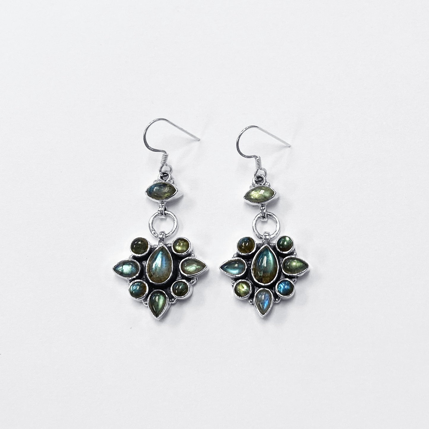 Labradorite Gemstone Bali Design Drop Earrings .925 Sterling Silver